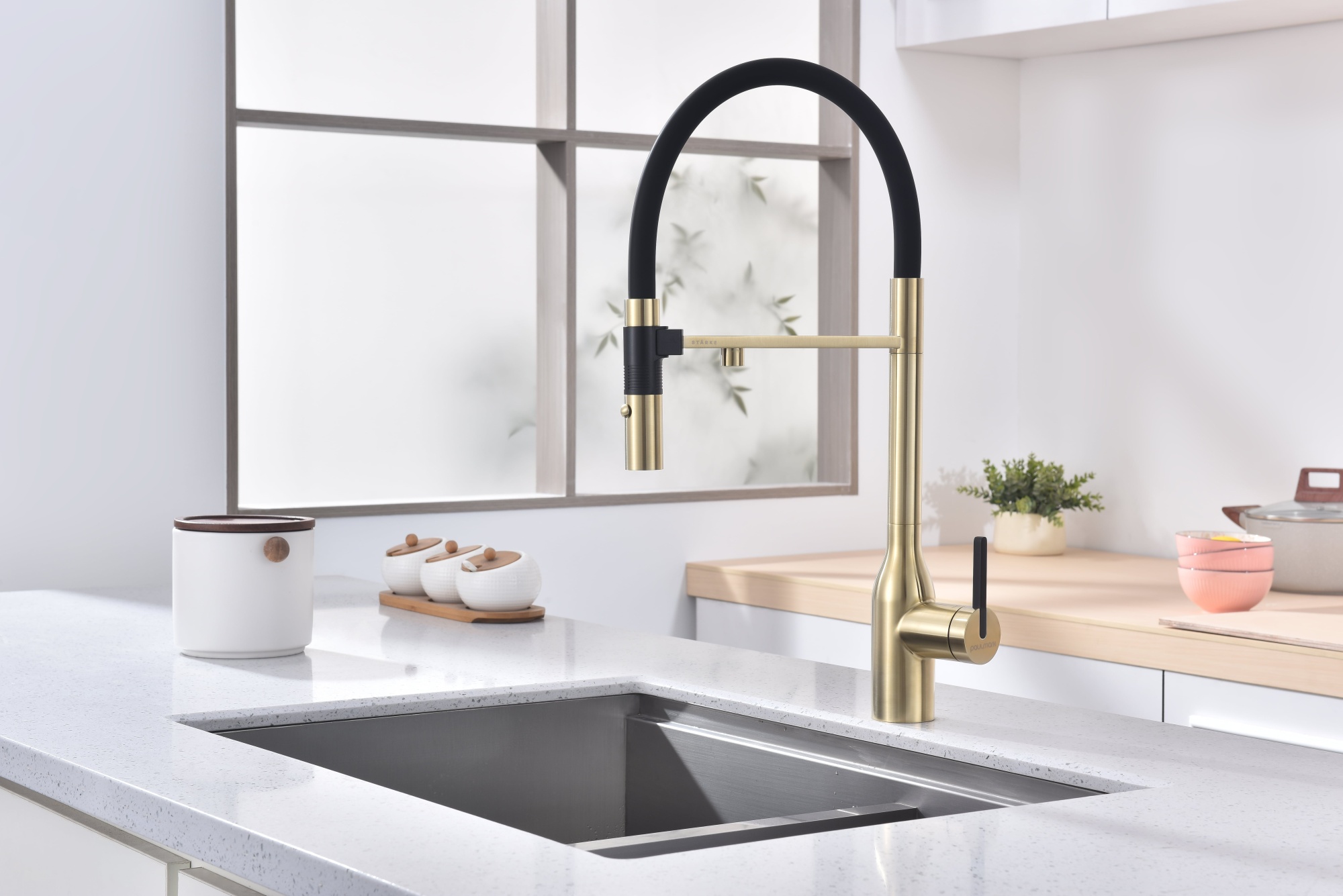 Смеситель для кухни magneto one, светлое золото, ma213188-lg, paulmark