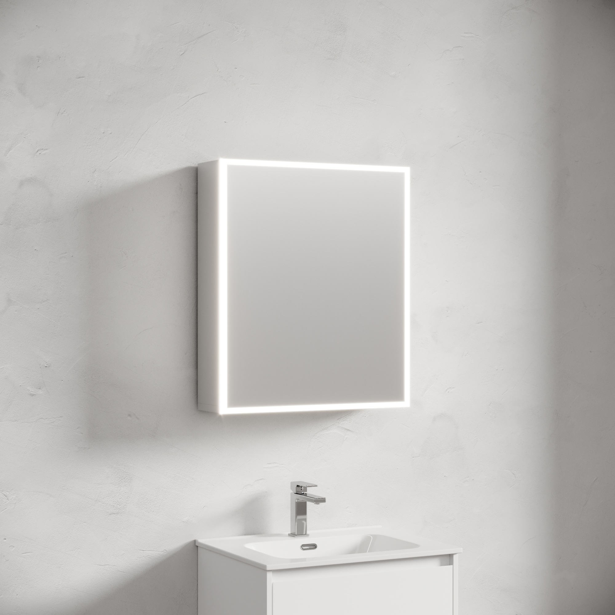 Зеркальный шкаф для ванной комнаты из алюминия sancos evoke 600x700х136 мм, с led подсветкой, арт. sc8060