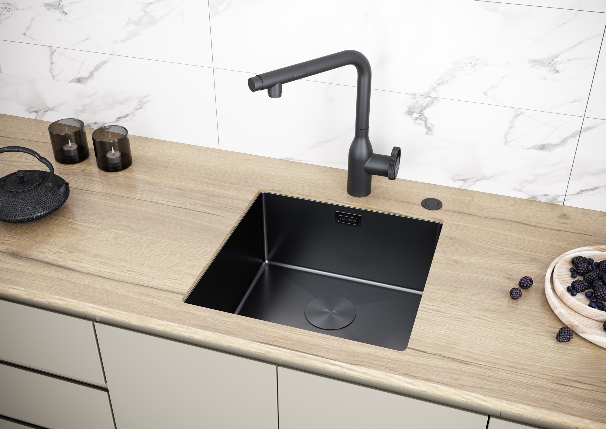 Мойка нерж. сталь next 44 uni, pm214444-mbn, матовый черный, 440х440мм, paulmark 1,2мм