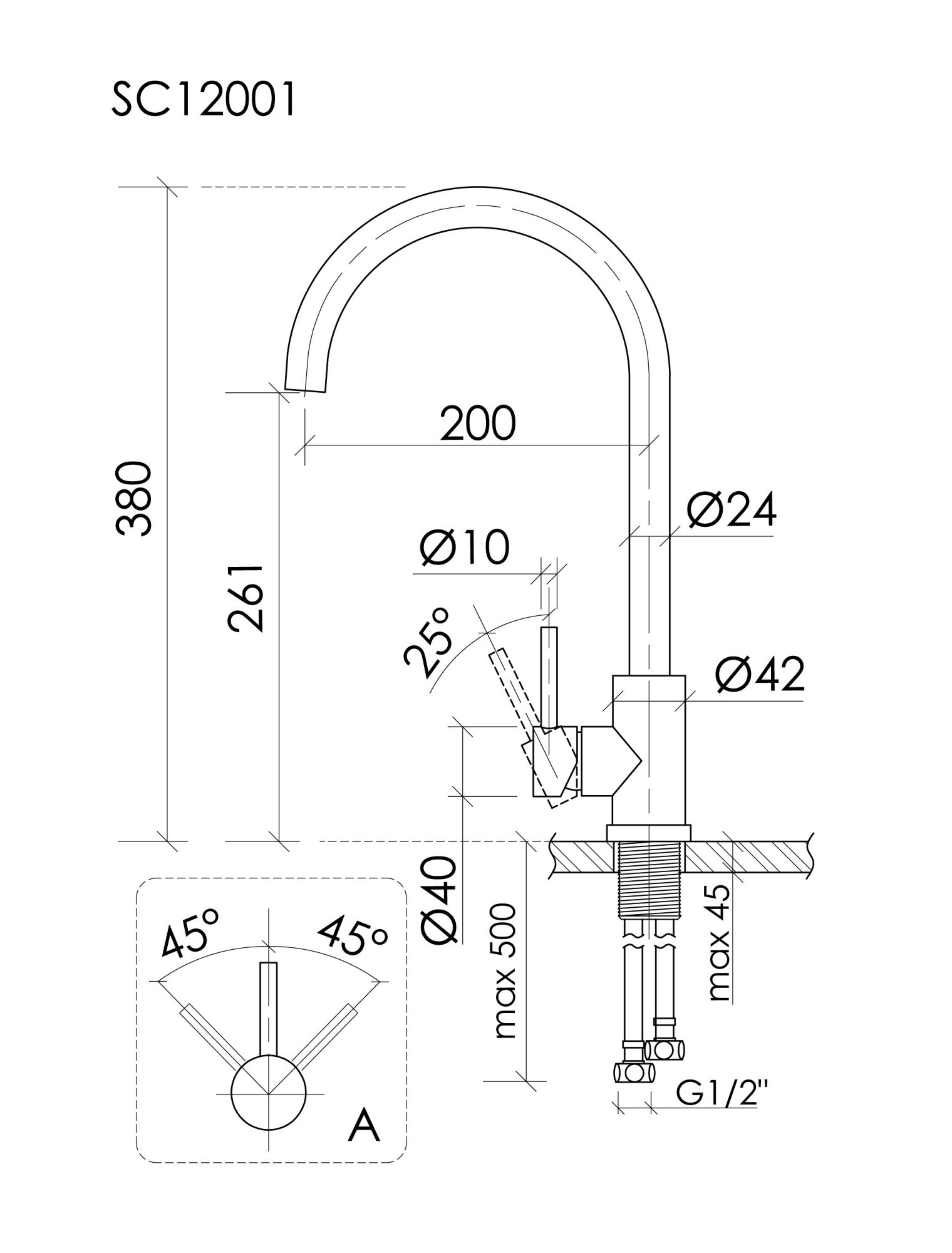 Смеситель для кухни из нержавеющей стали Sancos Stainless, с поворотным R изливом, арт SC12001SS