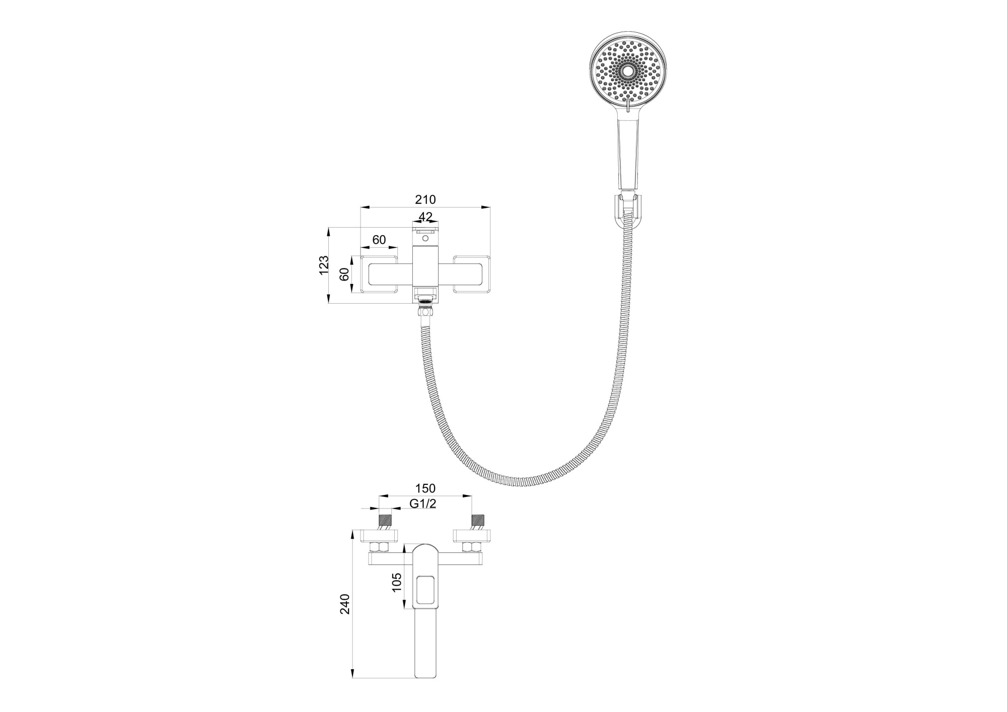 Смеситель для ванны с душем wonzon & woghand frame, черный матовый (ww-88639010-mb)