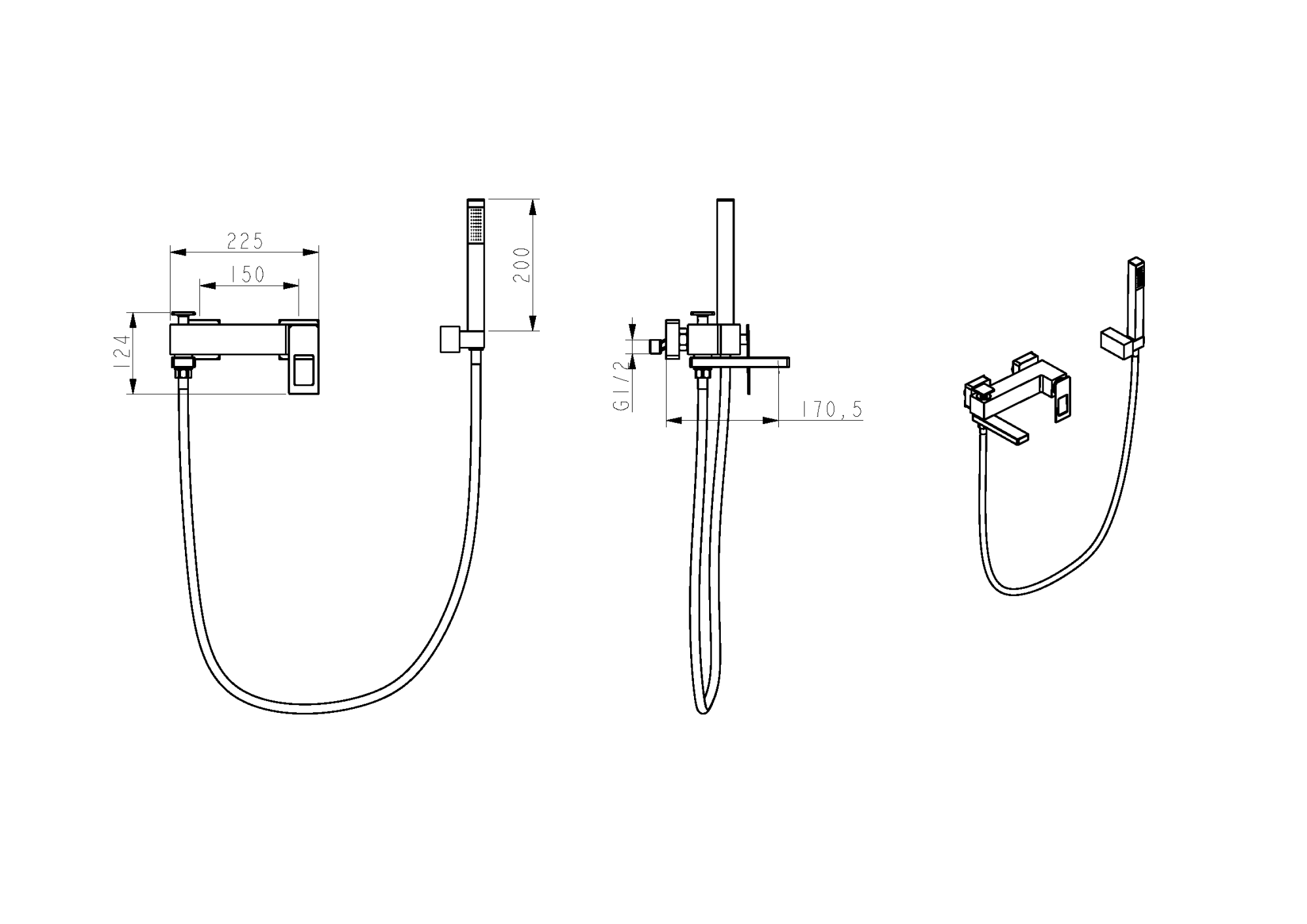 Смеситель q для ванны с душем blackblue