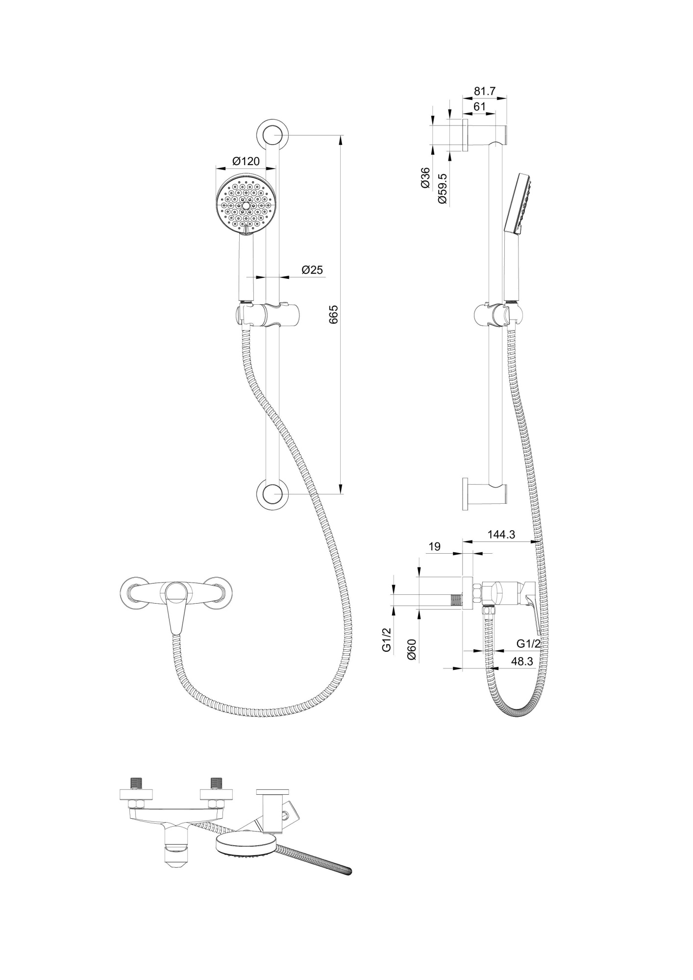 Смеситель для душа с гарнитуром wonzon & woghand, белый матовый (ww-ae3103-mw)