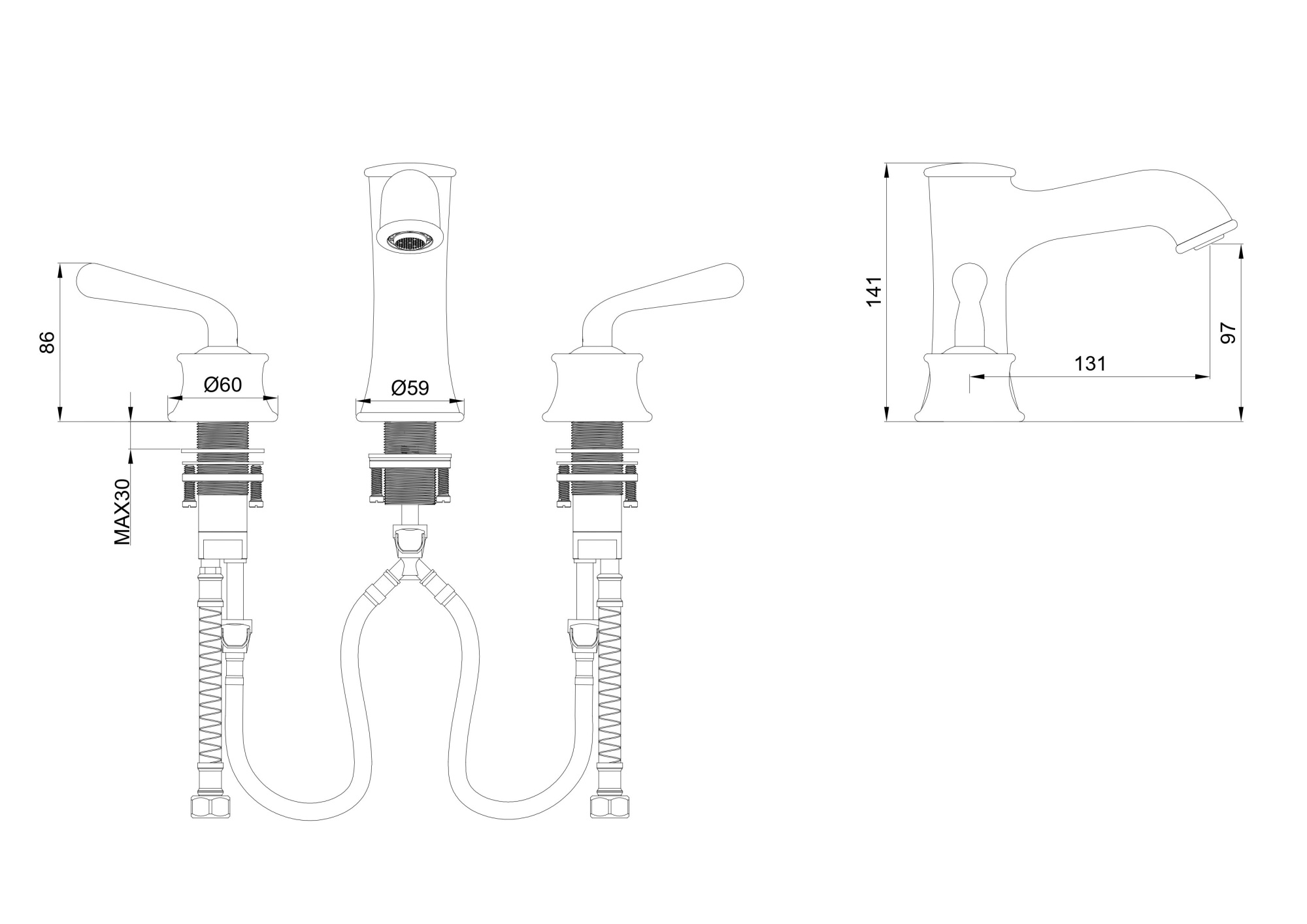 Смеситель для раковины на 3 отверстия wonzon & woghand steam, хром (ww-88159008-cr)