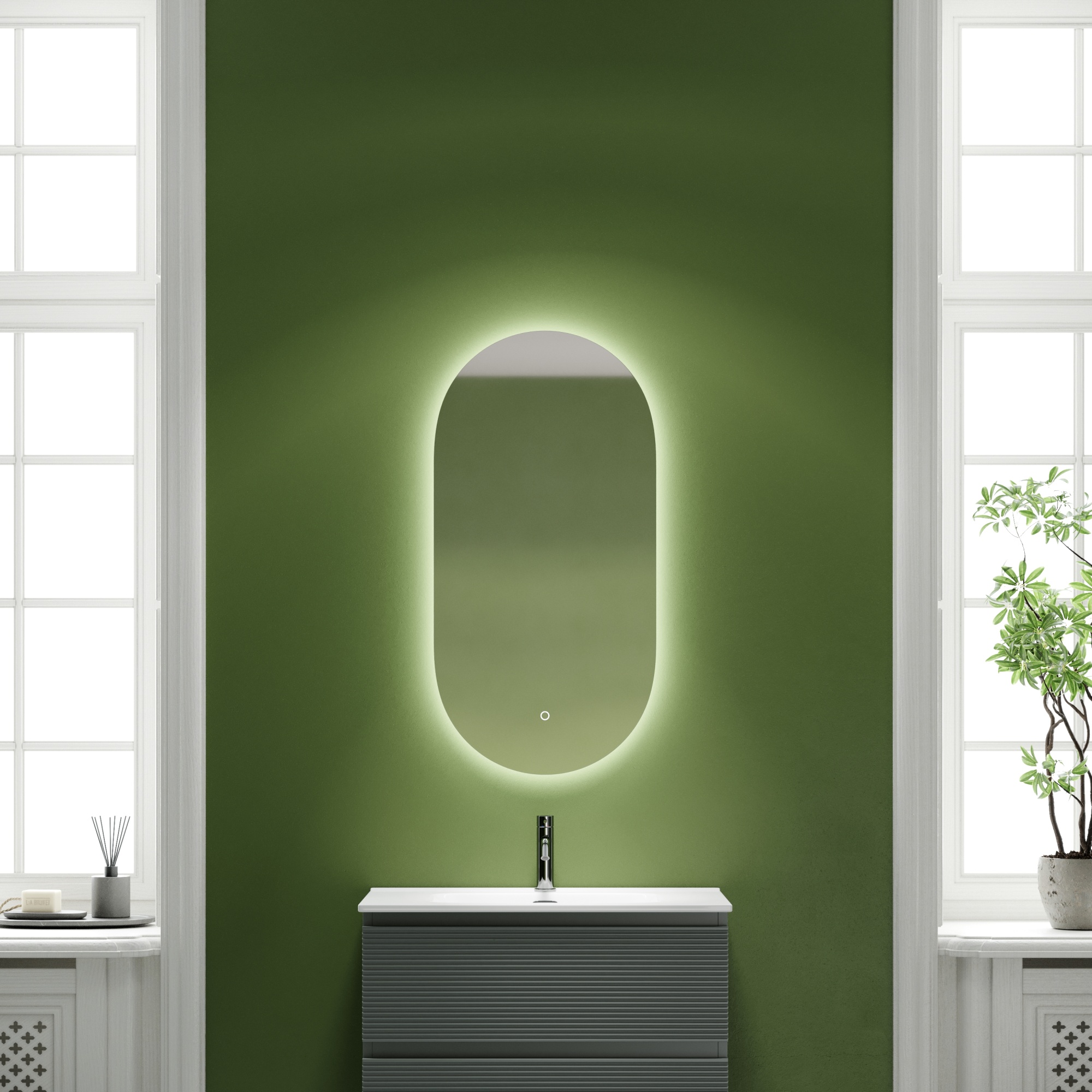 Зеркало для ванной комнаты sancos oval, фоновая подсветка 550х1050 с сенсорным управлением на прикосновение, арт. ov55c