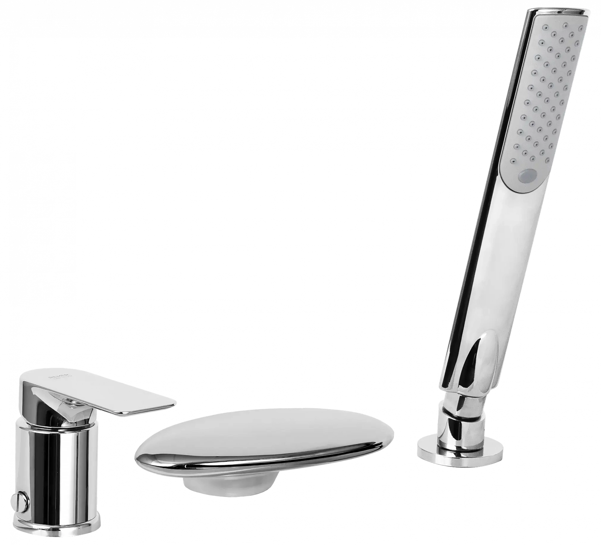 Смеситель для ванны монтаж на борт каскадный излив с душевым набором (на 3 отверстия) infinity cr хром remer