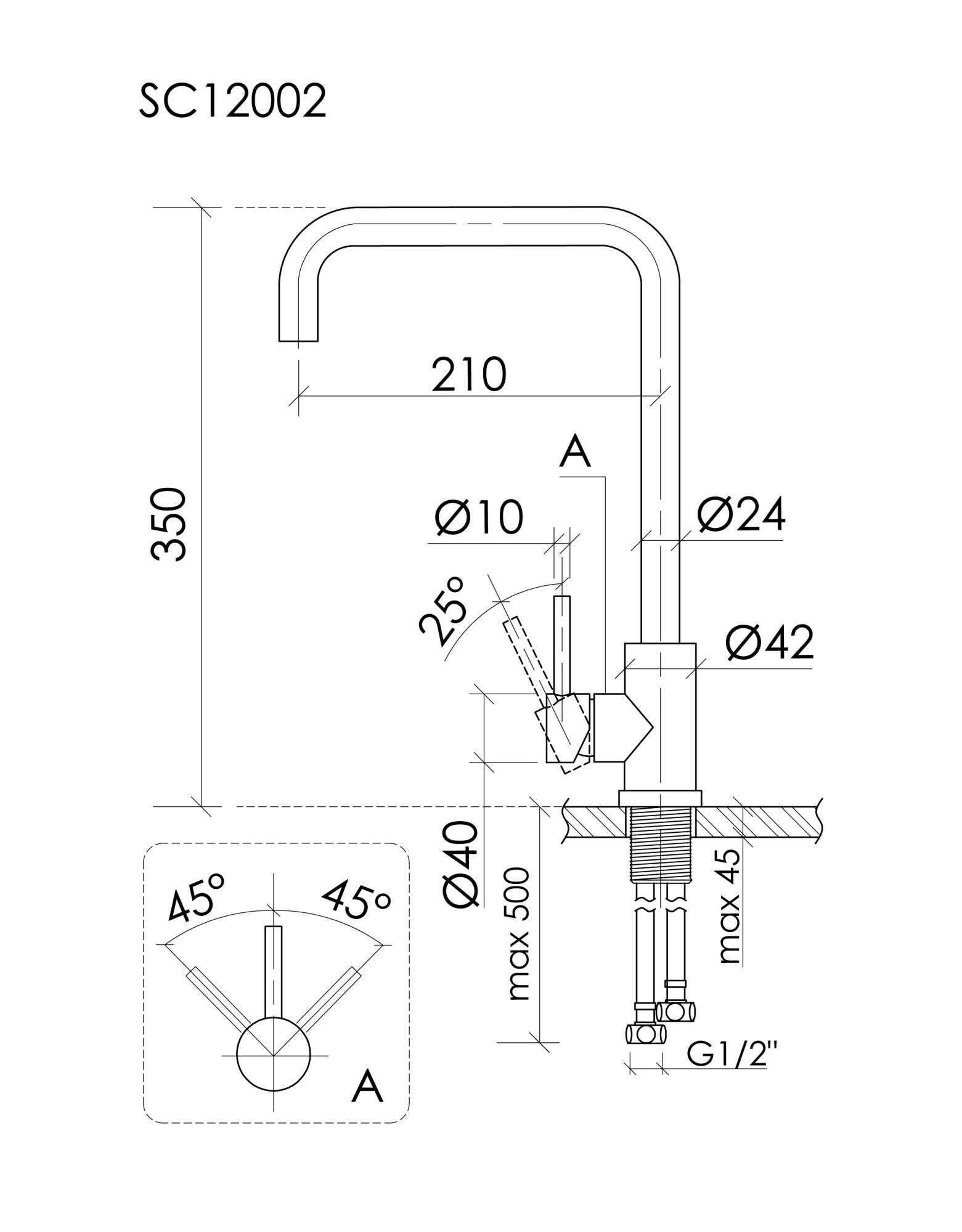 Смеситель для кухни из нержавеющей стали Sancos Stainless, с поворотным Г изливом, арт SC12002SS