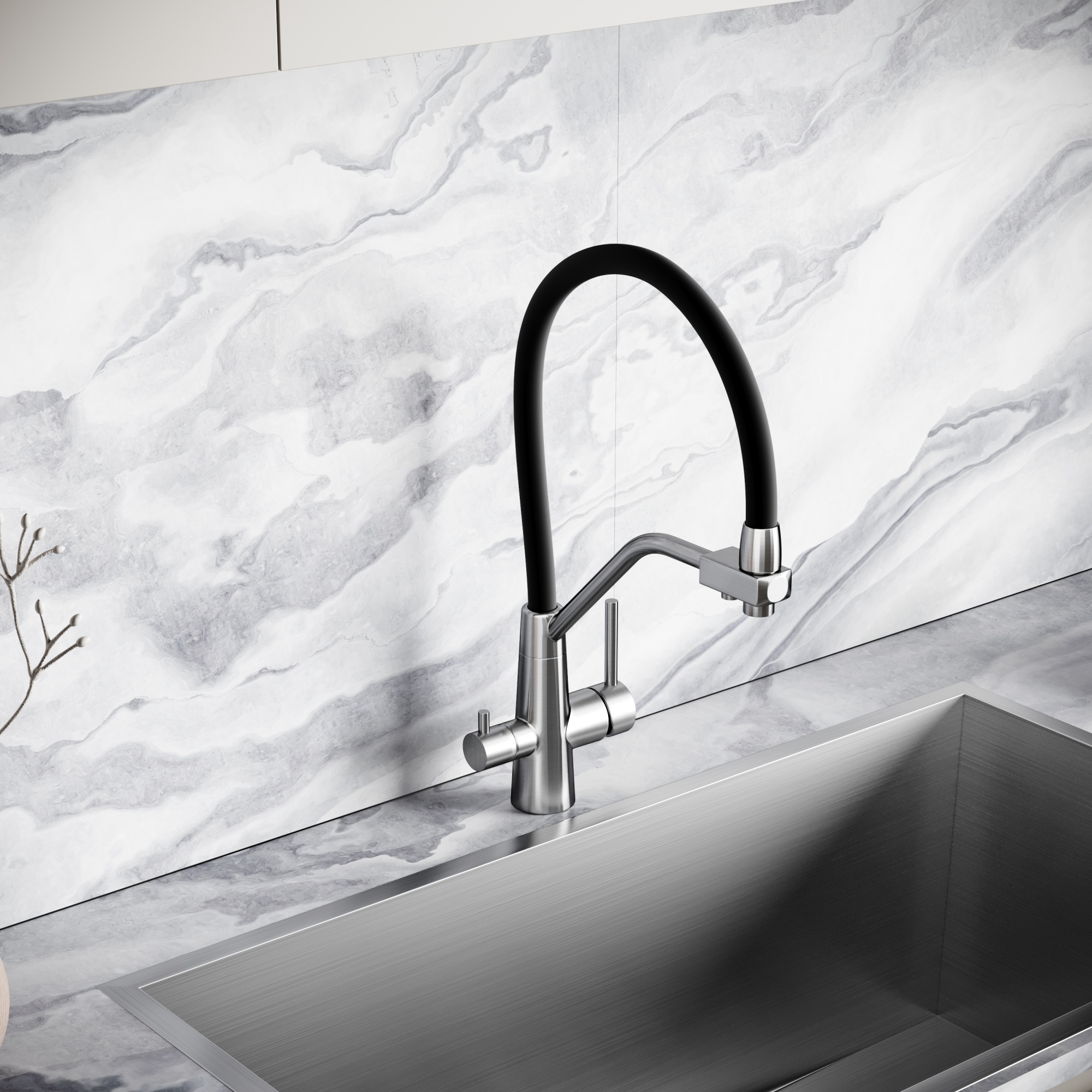 Смеситель дл кухни из нержавеющей стали Sancos Nolia, с крановм для фильтра и гибким изливом, арт. SC12003SS