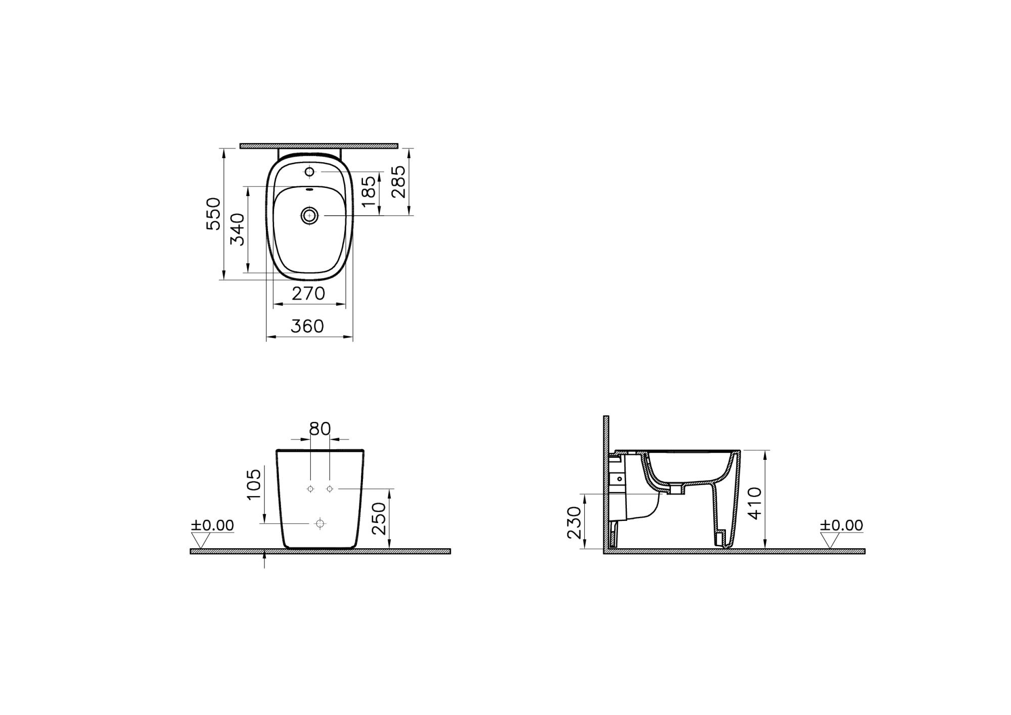 Напольное навесное биде plural, 55 см (смеситель для биде не входит в комплект), цвет белый