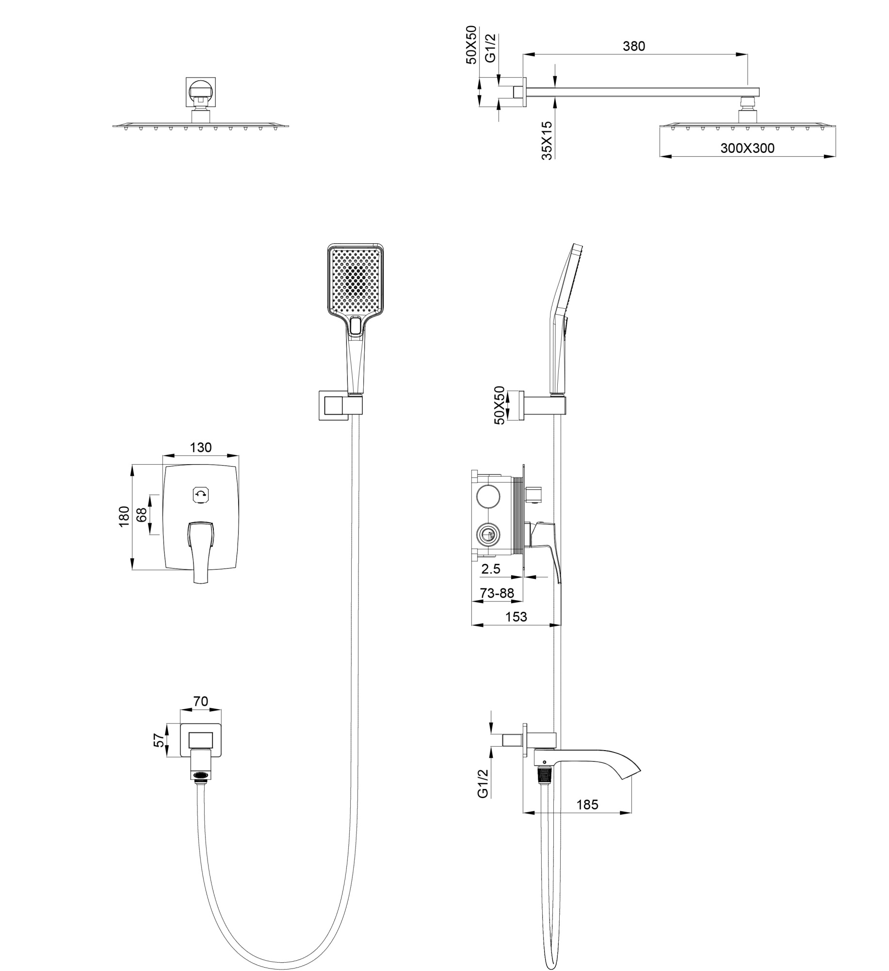 Душевая система встраиваемая wonzon & woghand flex, хром (ww-88939072-cr)