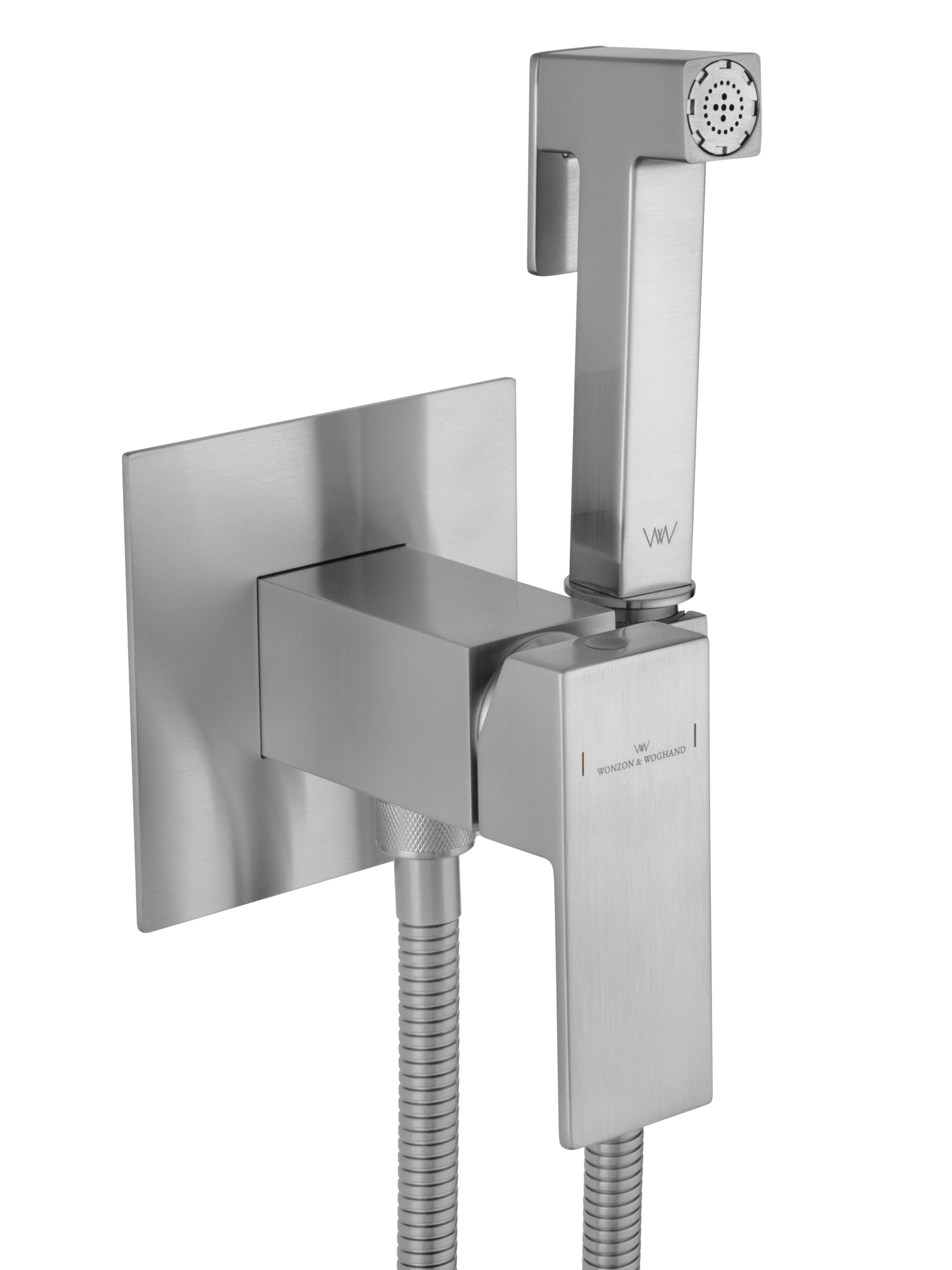 Смеситель с гигиеническим душем встраиваемый wonzon & woghand cube, брашированный никель (ww-88829016-bn)