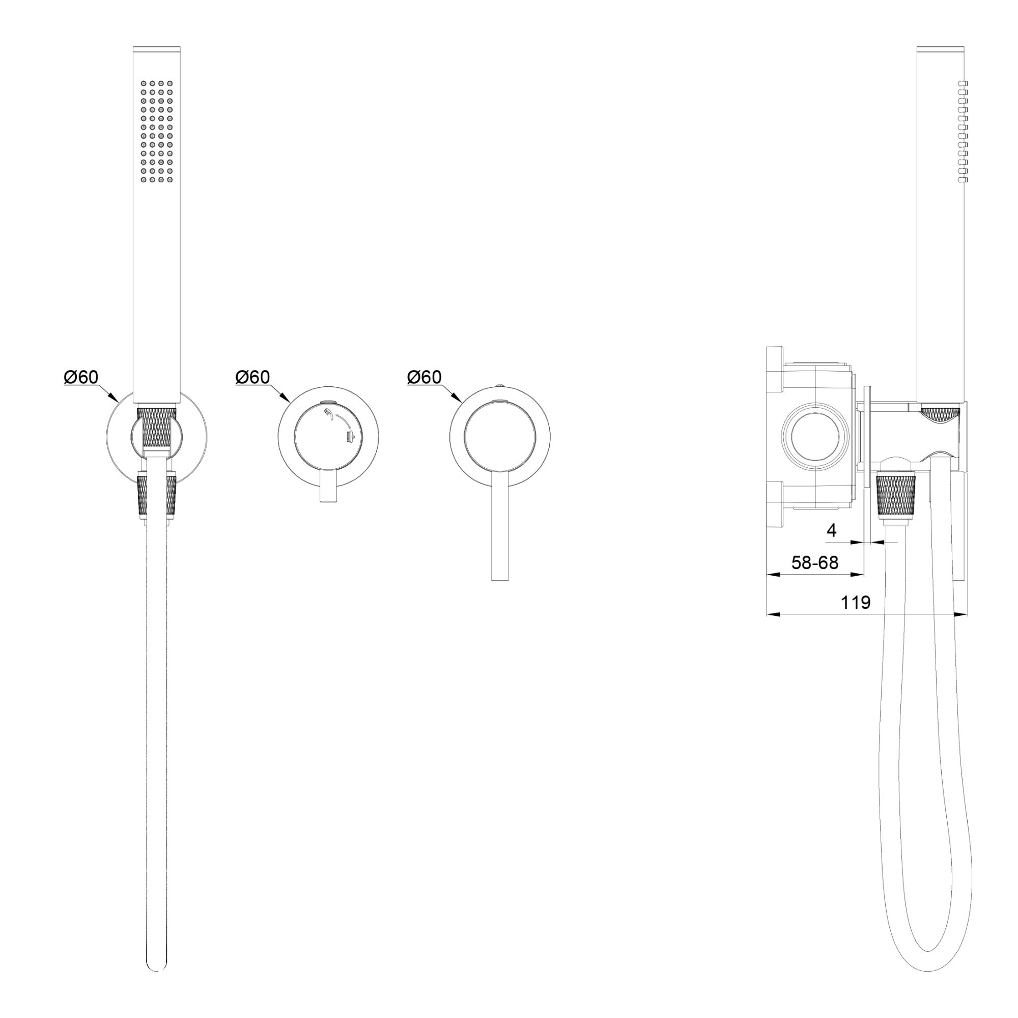 Смеситель для душевой системы встраиваемый wonzon & woghand stick, брашированный никель (ww-838017-bn)