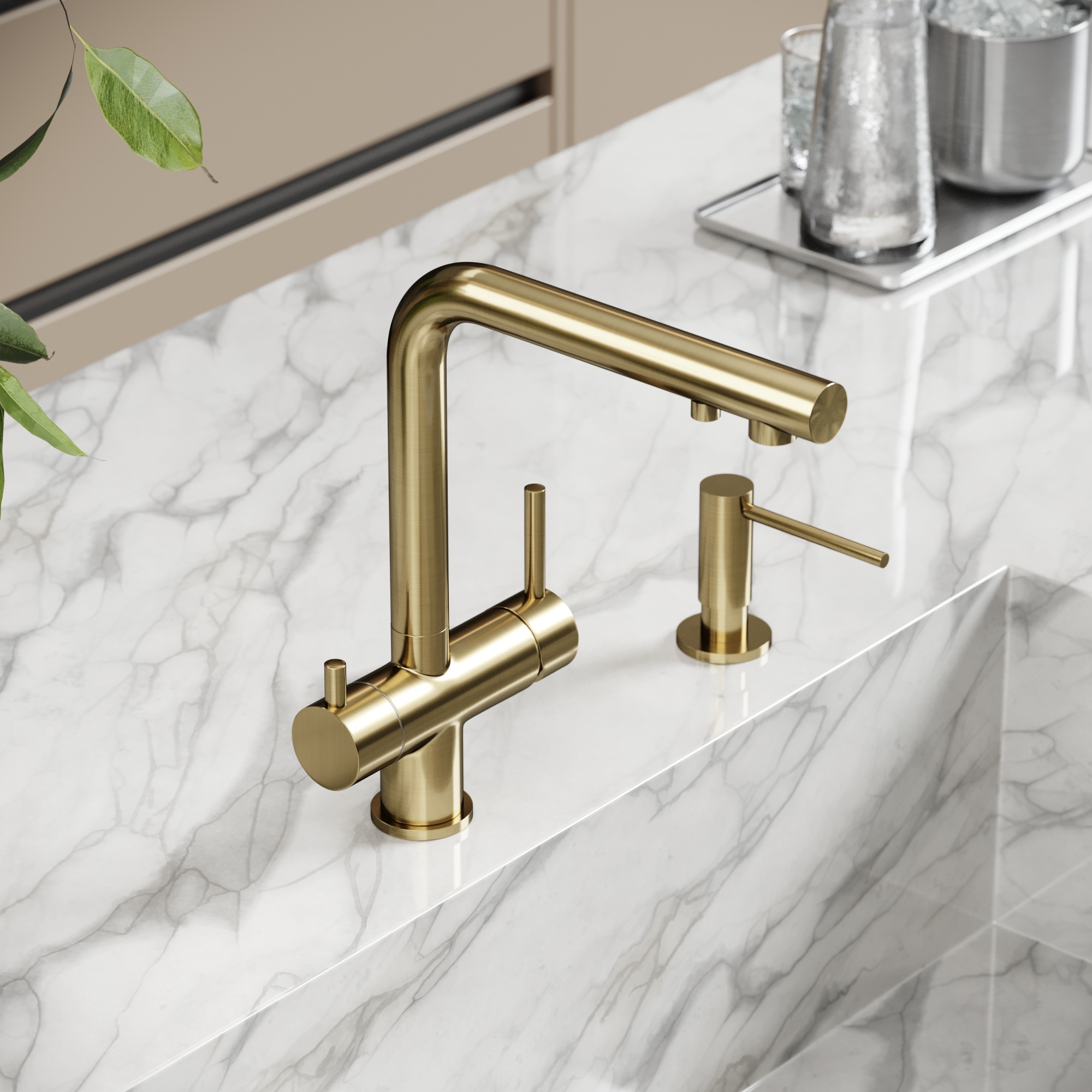 Смеситель для кухни SANCOS Foster с возможностью подключения фильтра для воды, брашированное золото, арт. SC4014BG