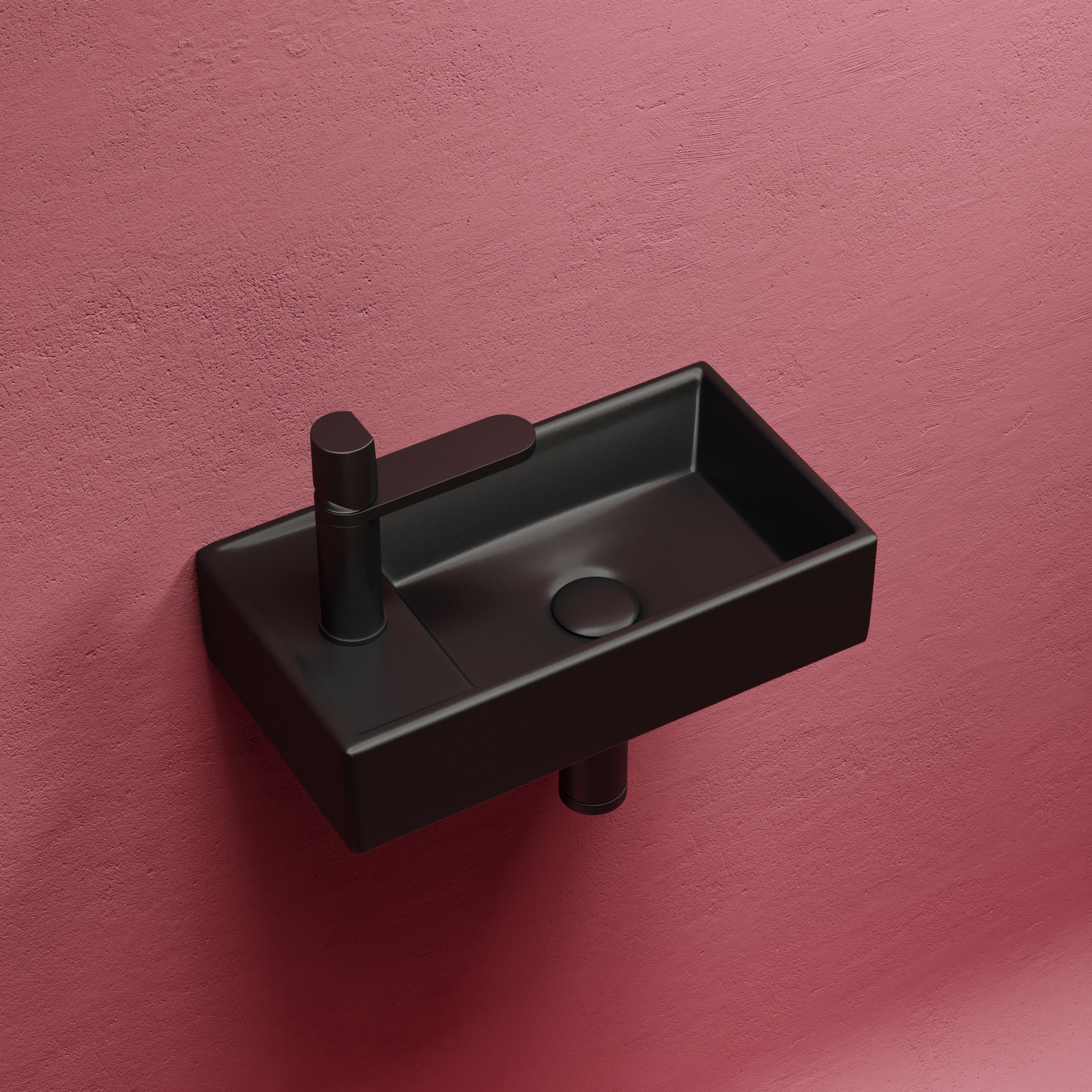 Умывальник подвесной прямоугольный (чаша справа, отверстие под смеситель слева) цвет черный матовый element 407x217x100