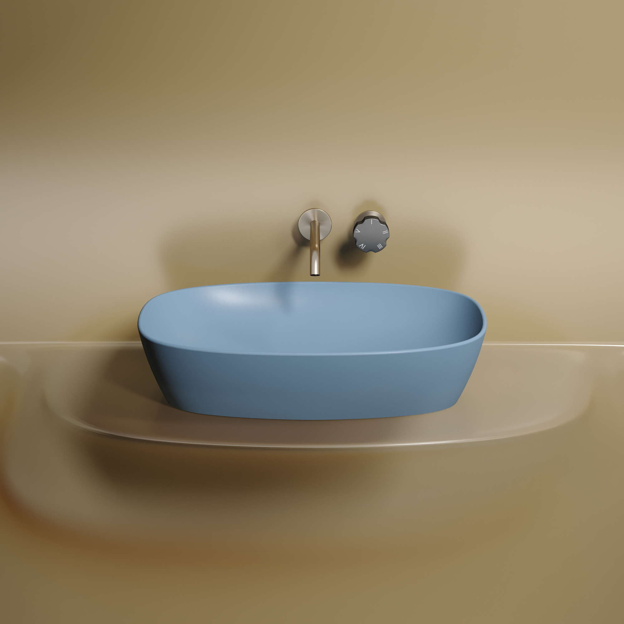Умывальник чаша накладная овальная (цвет голубой матовый) element 600x380x138мм