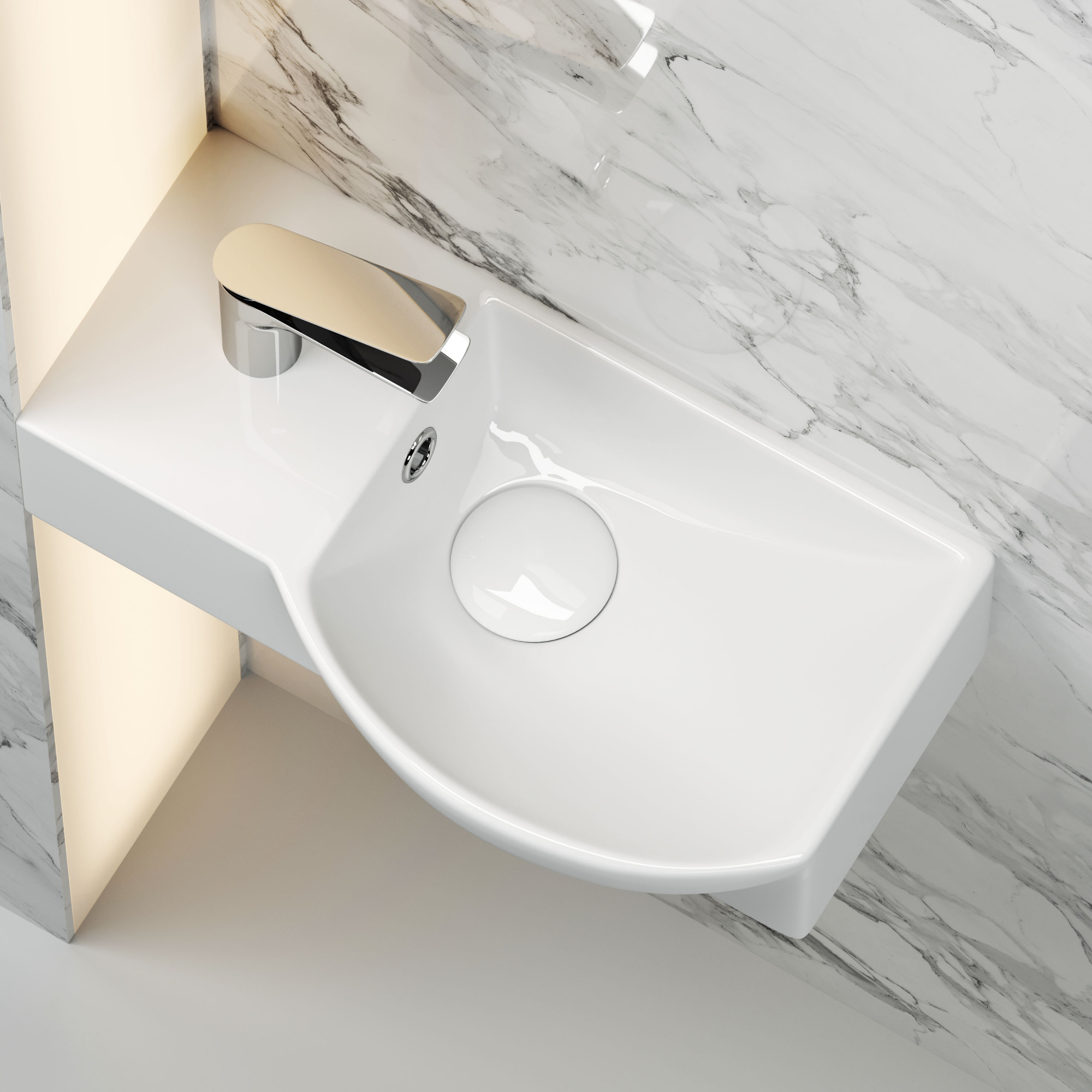 Умывальник подвесной прямоугольный  с крепежом (чаша справа, отверстие под смеситель слева) element 400x220x120мм