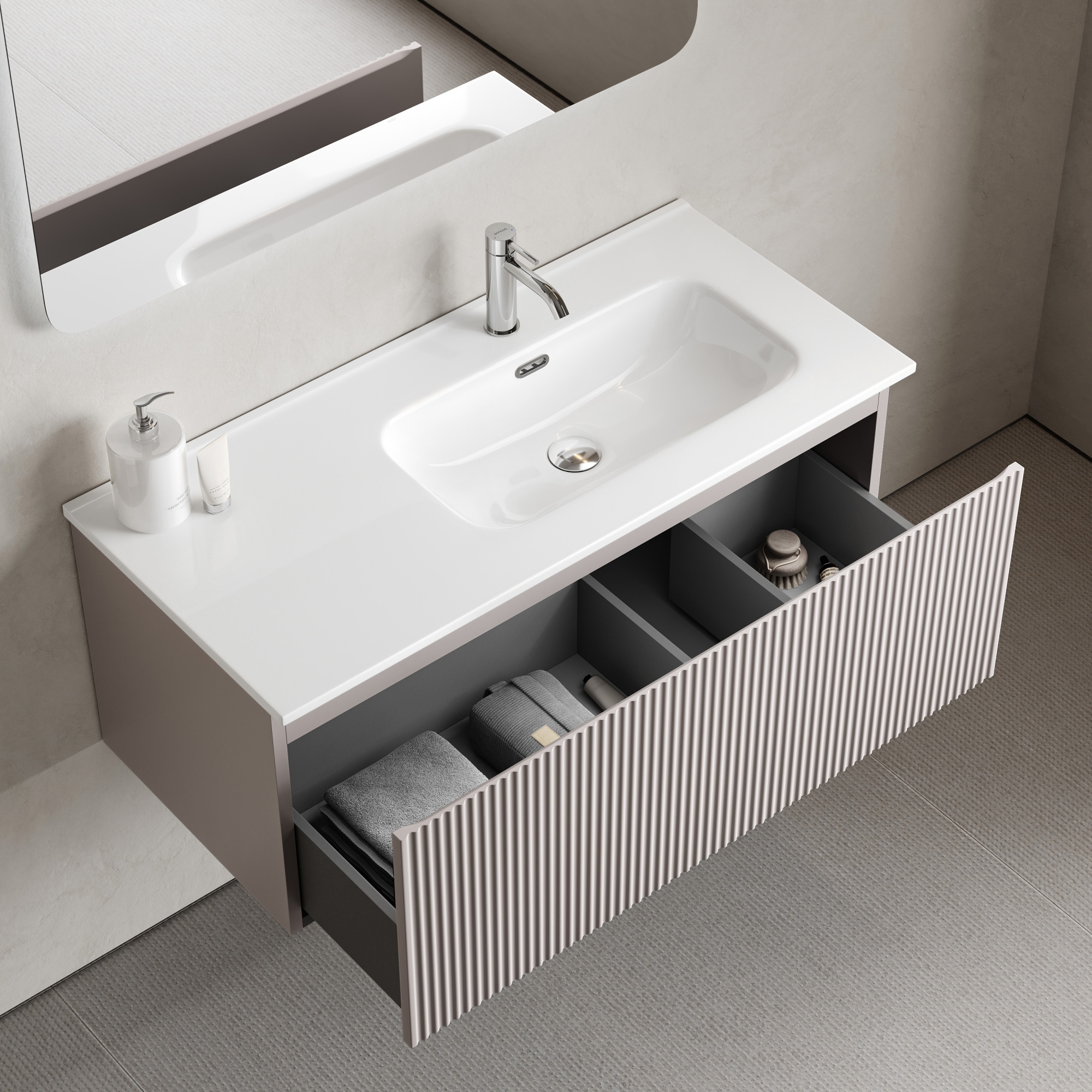 Тумба подвесная SANCOS Snob R 1.0 995х445х406, c одним ящиком оснащенным доводчиками, Doha Soft , арт.SNR1.0100RSM