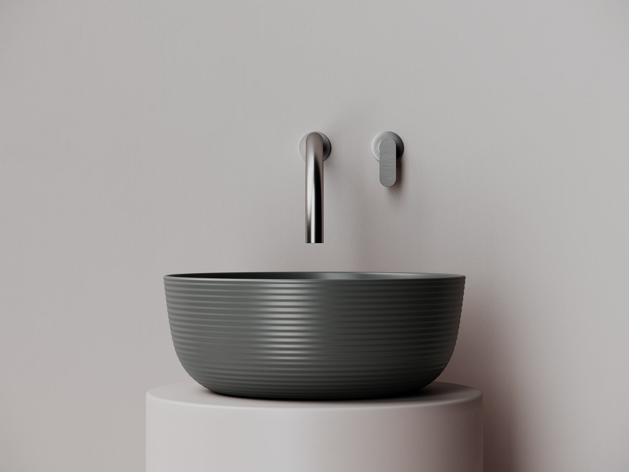 Раковина накладная круглая 356x356x135, цвет темный антрацит матовый