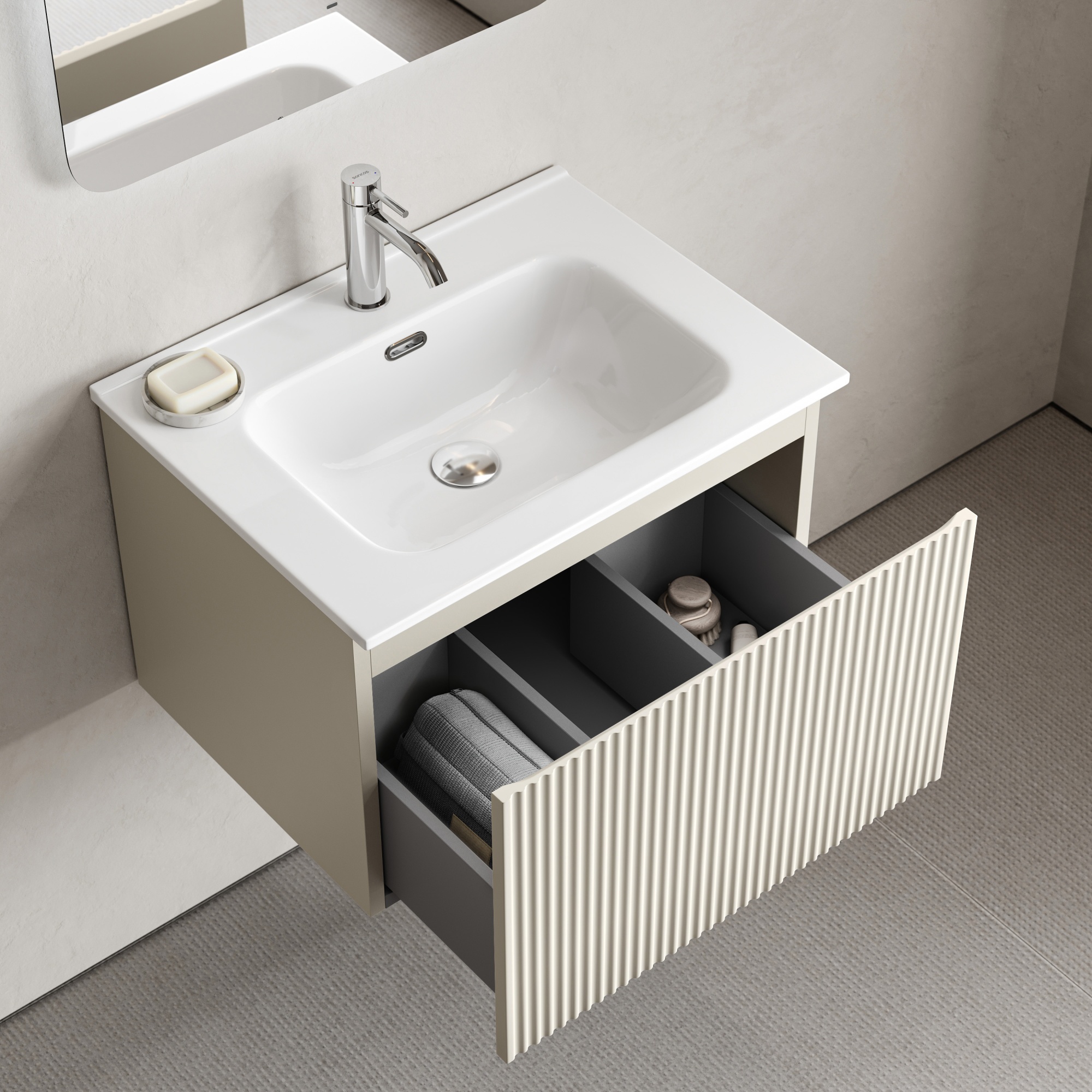 Тумба подвесная SANCOS Snob R 1.0 590х445х406, c одним ящиком оснащенным доводчиками, Beige Soft , арт. SNR1.060CE