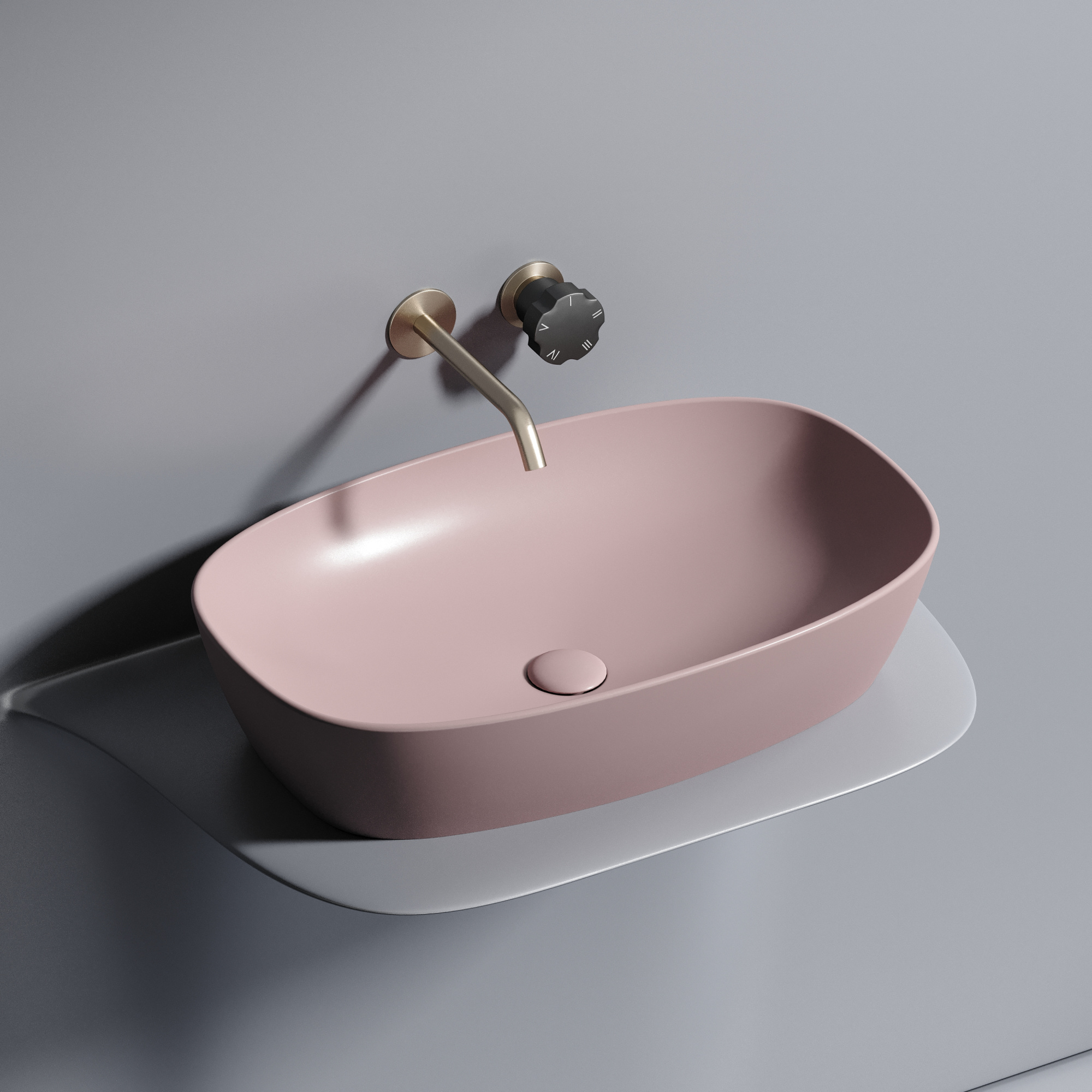 Умывальник чаша накладная овальная (цвет розовый матовый) element 600x380x138мм
