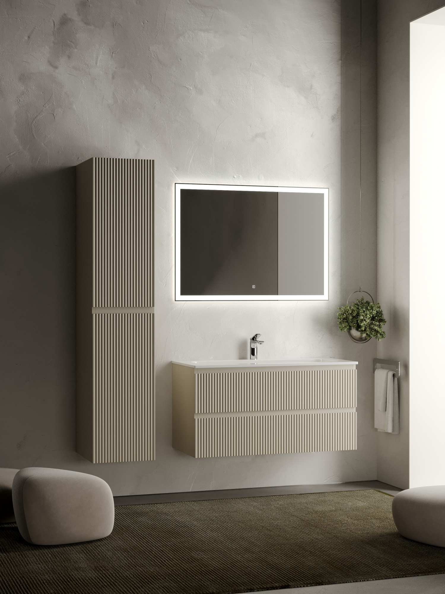 Тумба подвесная sancos snob r 995х445х500, c двумя ящиками оснащенными доводчиками, beige soft , арт.snr100ce