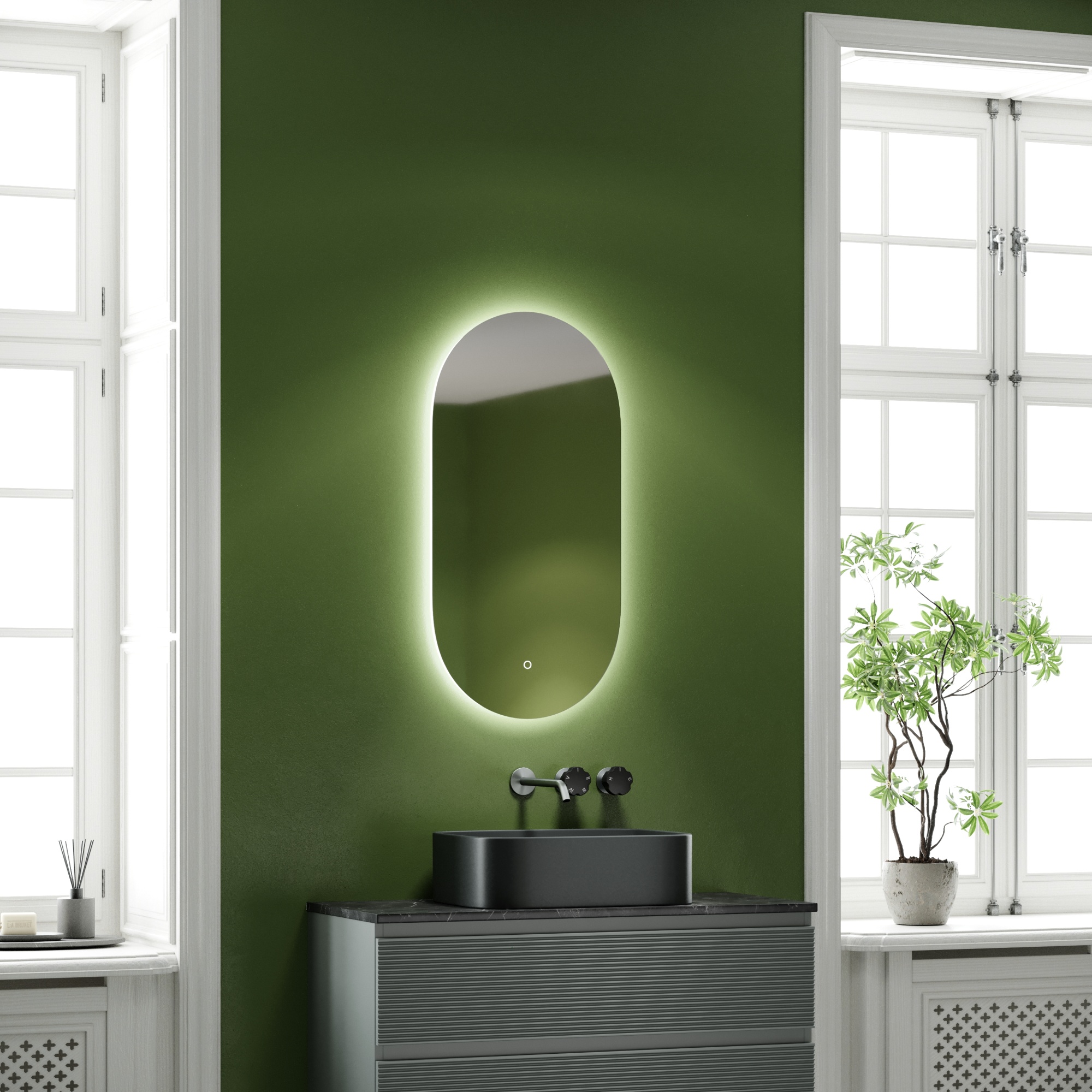 Зеркало для ванной комнаты sancos oval, фоновая подсветка 450х900 с сенсорным управлением на прикосновение, арт. ov45c