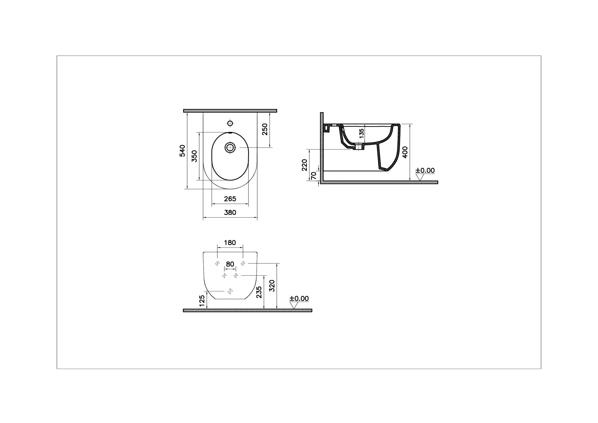 Подвесное биде liquid, 54 см, белый (донный клапан включен в комплект, смеситель для биде продается отдельно)