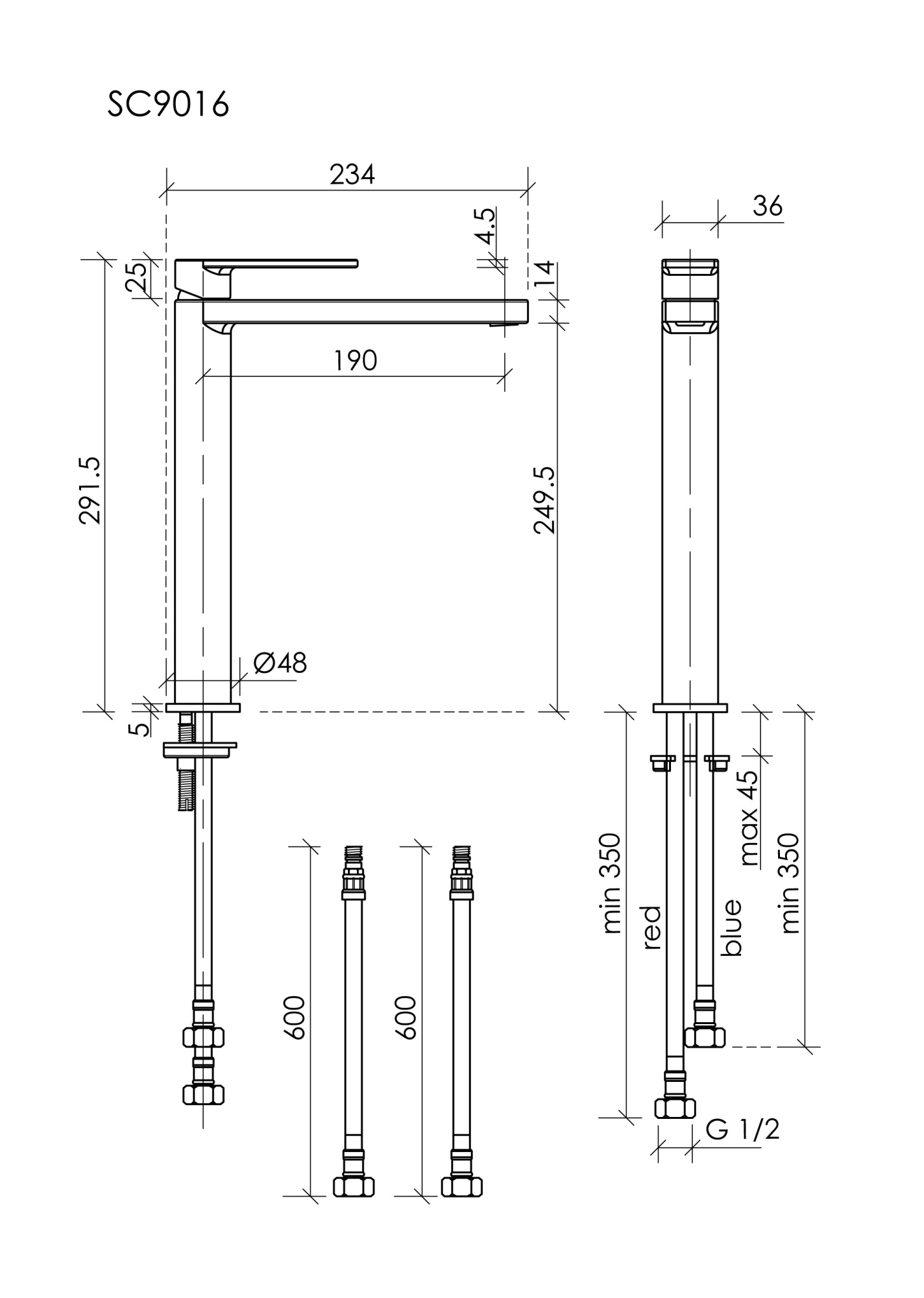 Смеситель для раковины SANCOS Studio, брашированный никель, PVD покрытие, арт. SC9016BN