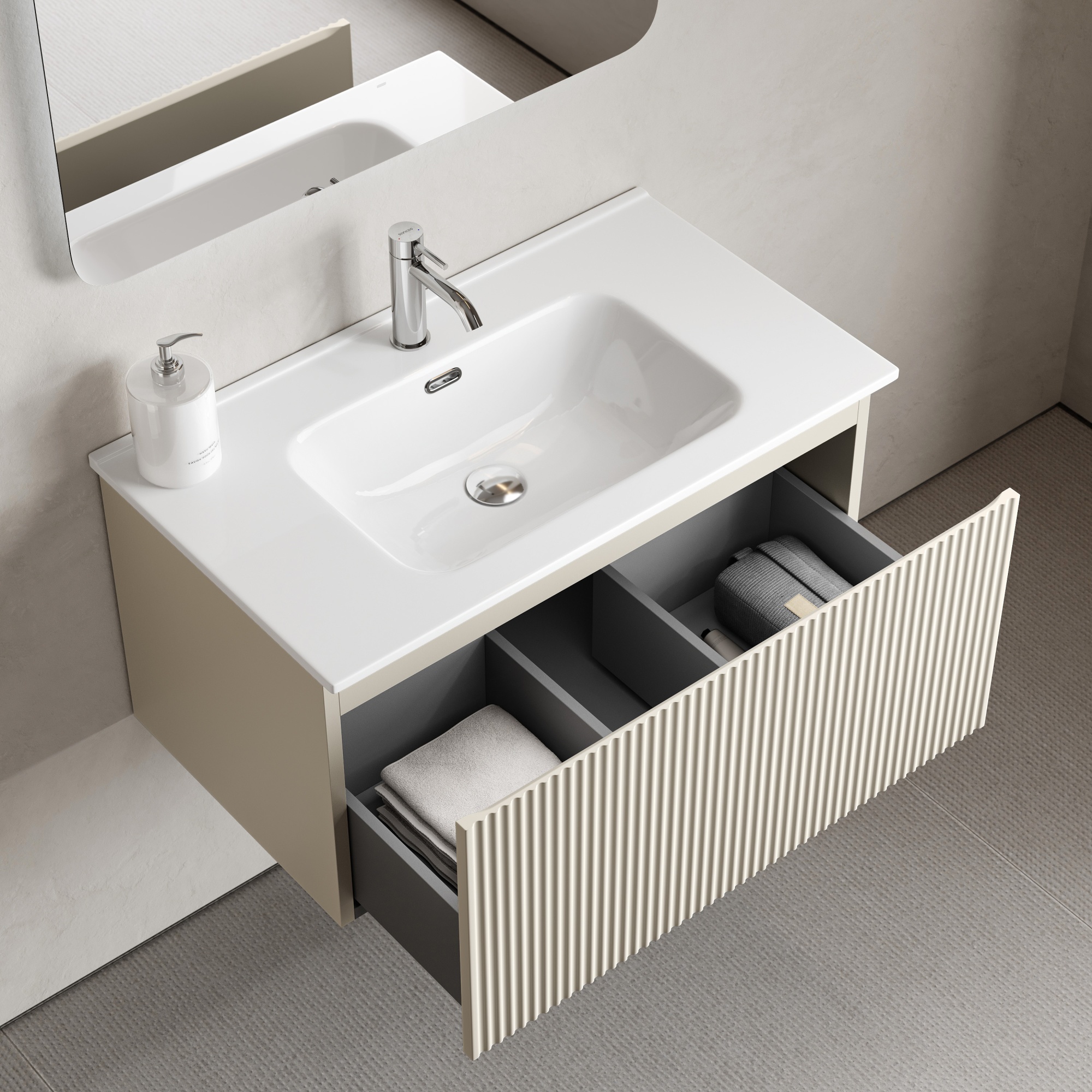 Тумба подвесная SANCOS Snob R 1.0 790х445х406, c одним ящиком оснащенным доводчиками, Beige Soft , арт.SNR1.080CE