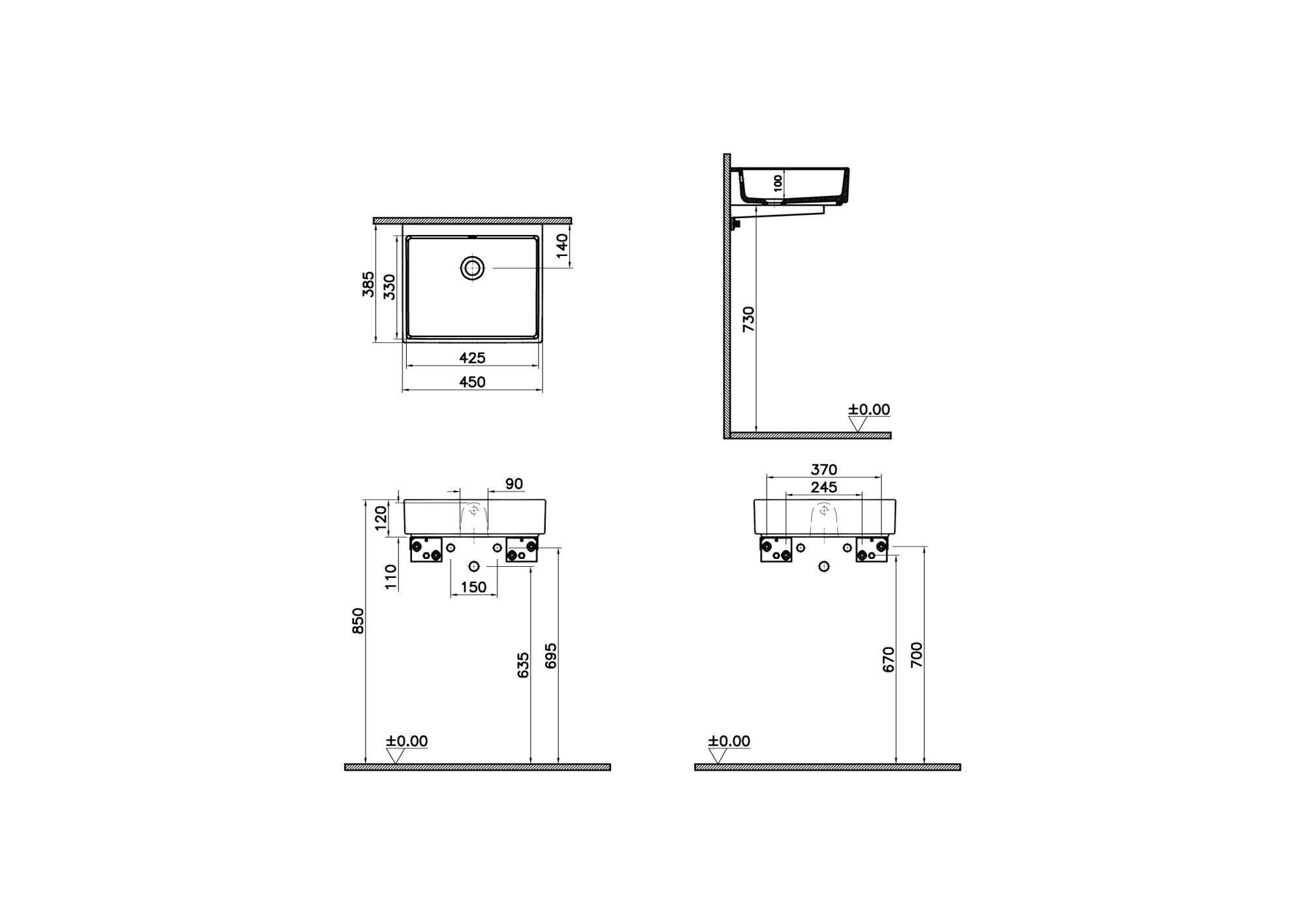 Раковина-чаша archiplan, прямоугольная 45 см, цвет белый