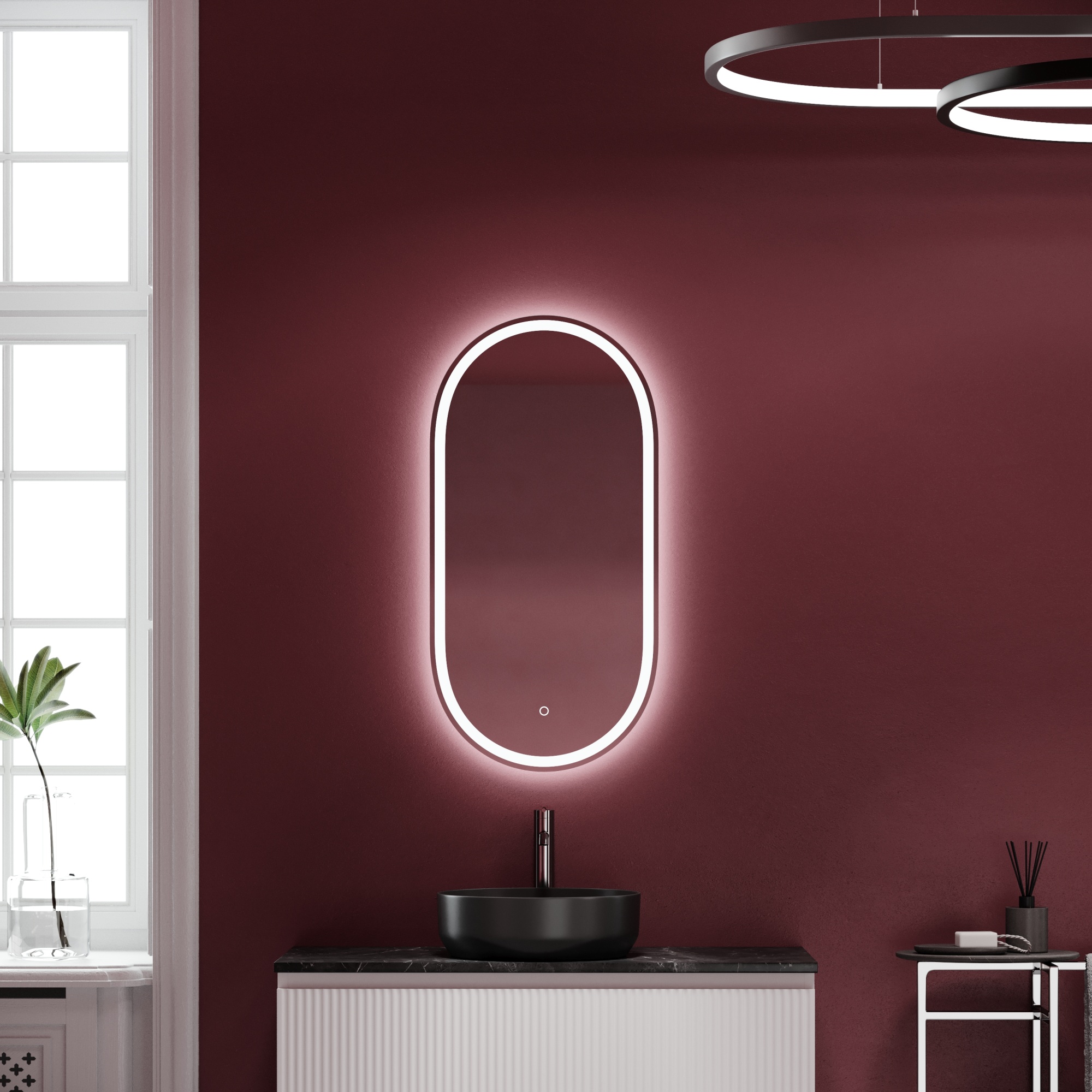 Зеркало для ванной комнаты sancos oval, фронтальная подсветка 450х900 с сенсорным управлением на прикосновение, арт. ov45f