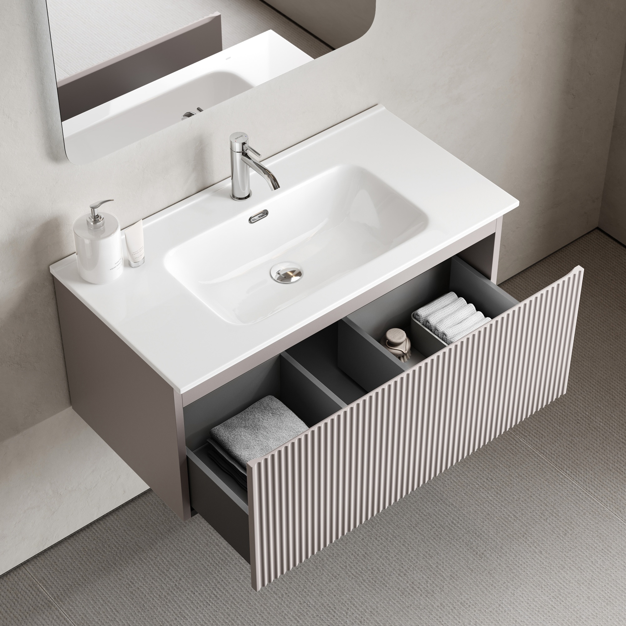 Тумба подвесная SANCOS Snob R 1.0 890х445х406, c одним ящиком оснащенным доводчиками, Doha Soft , арт.SNR1.090SM