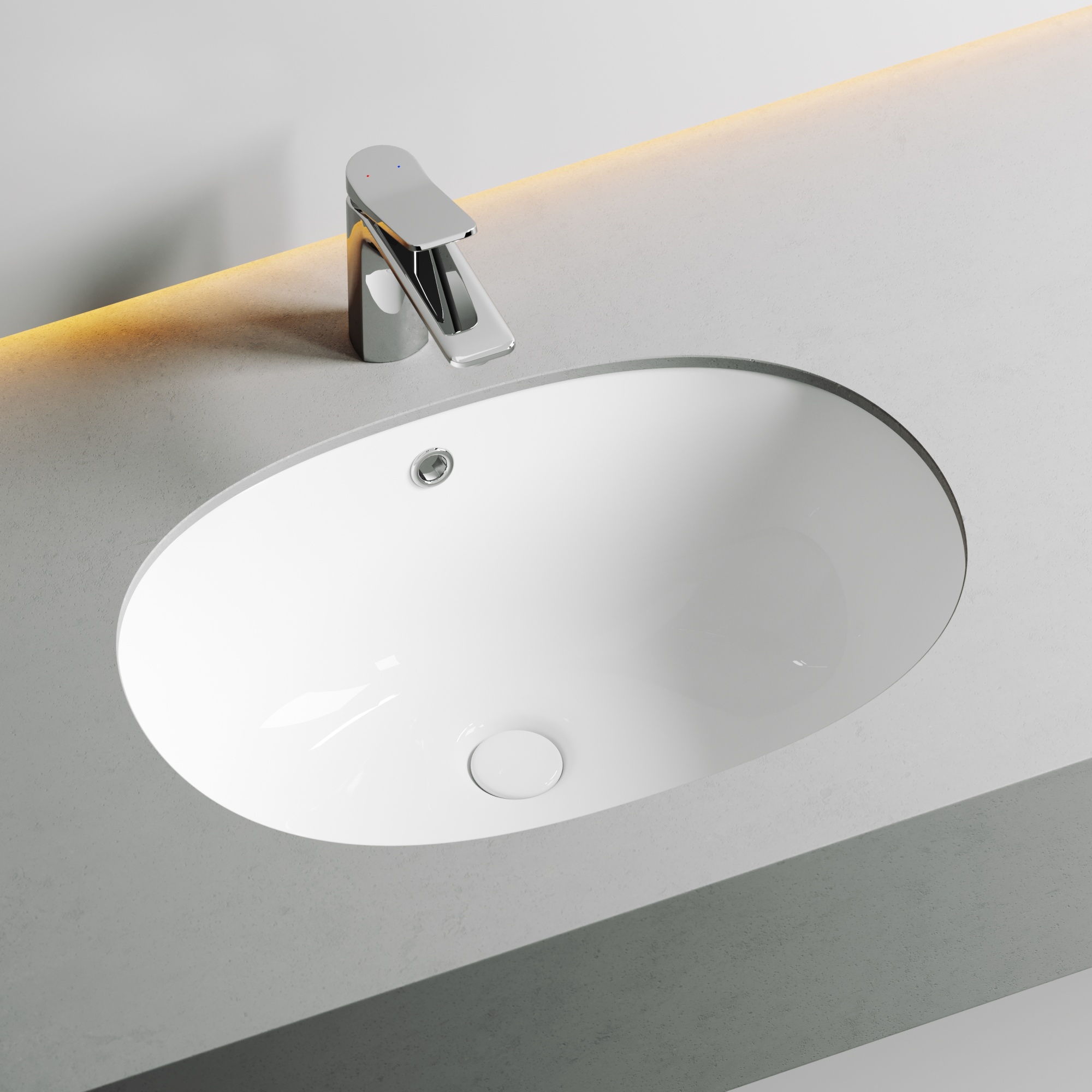 Умывальник овальный встраиваемый под столешницу element 565x385x210мм, с крепежом и шаблоном для установки