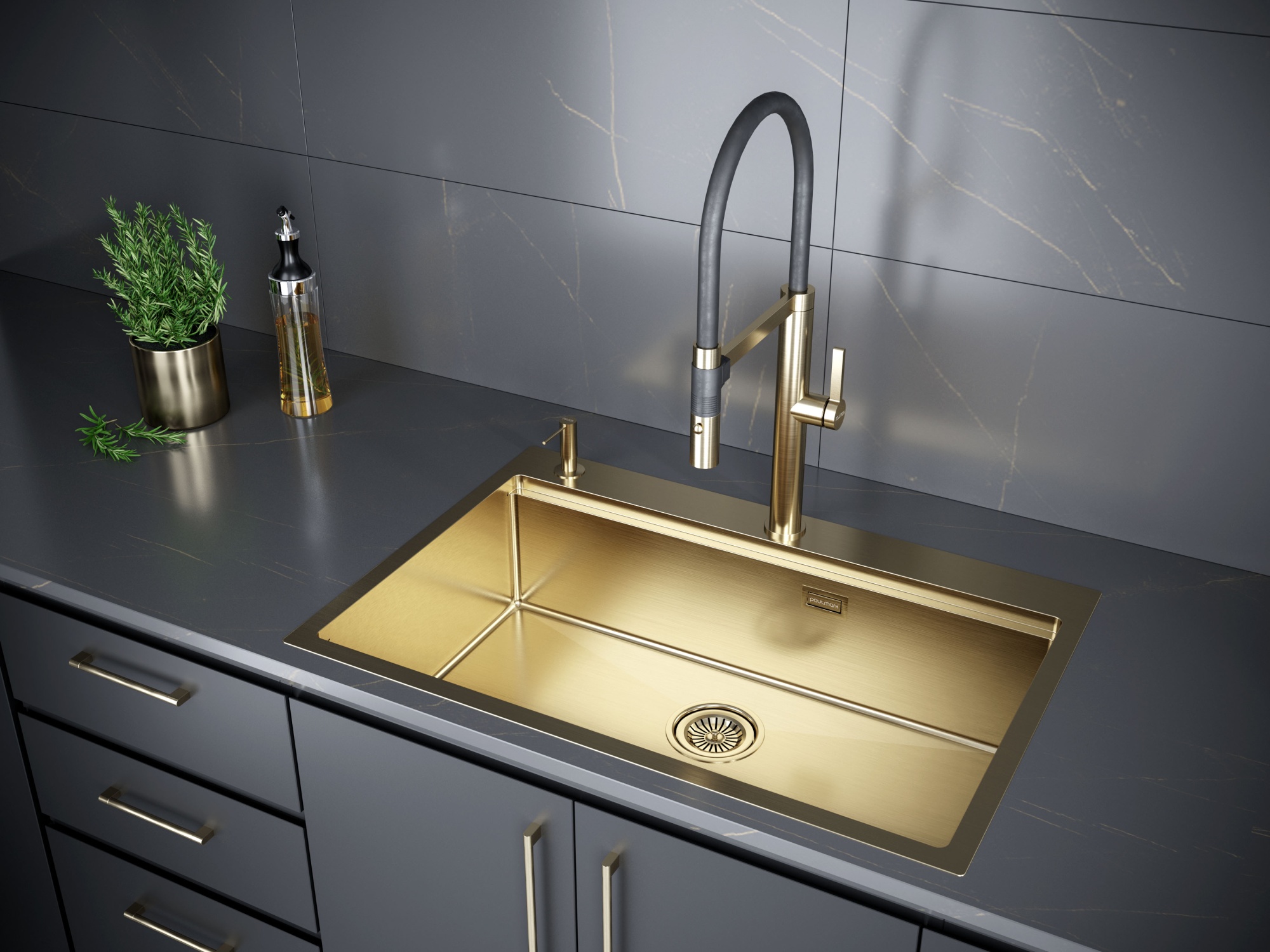 Мойка нерж. сталь kroner-pro 75, pm707551-bg, брашированное золото, 750х510мм, paulmark