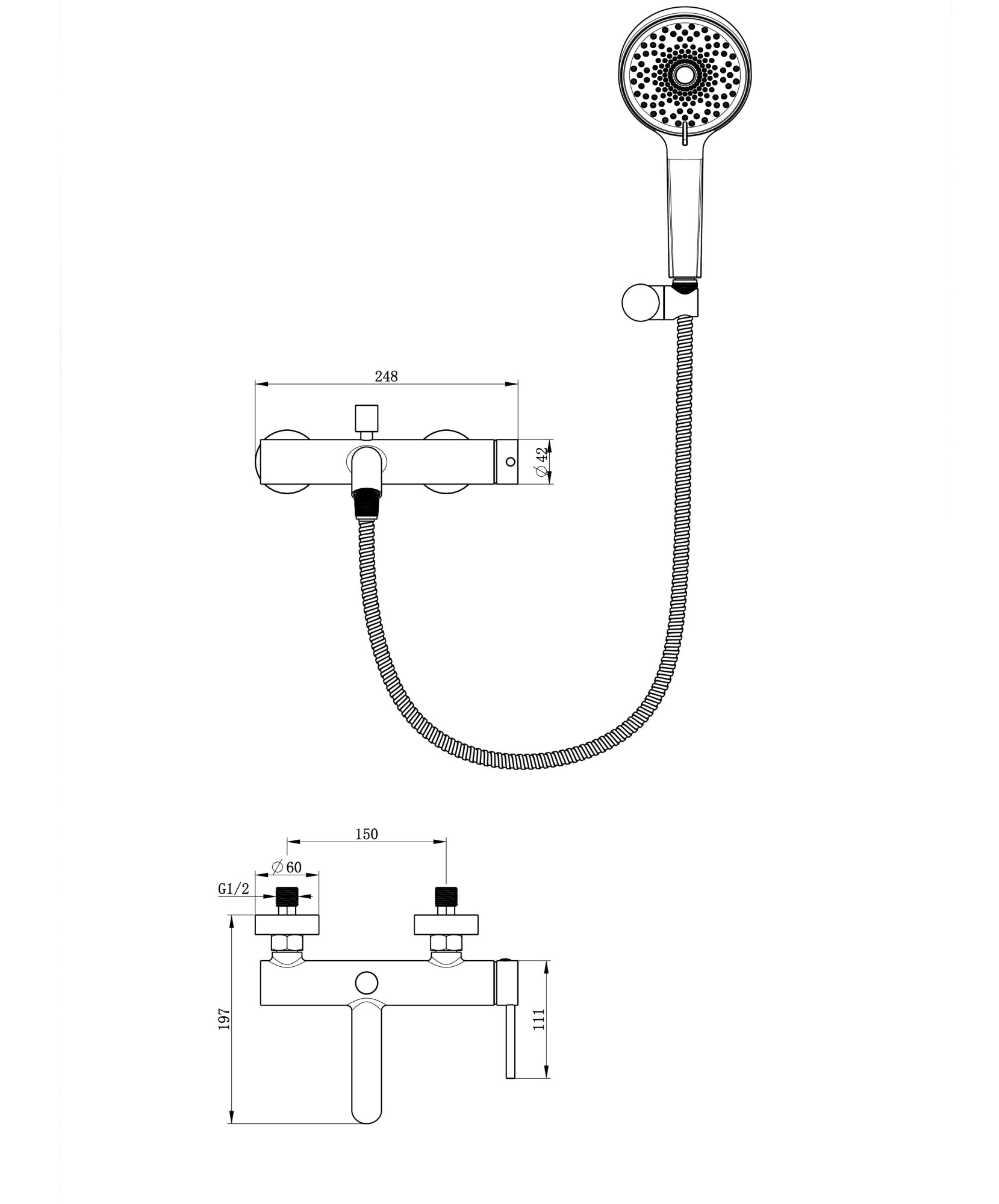 Смеситель для ванны с душем wonzon & woghand stick, брашированный никель (ww-88639017-bn)