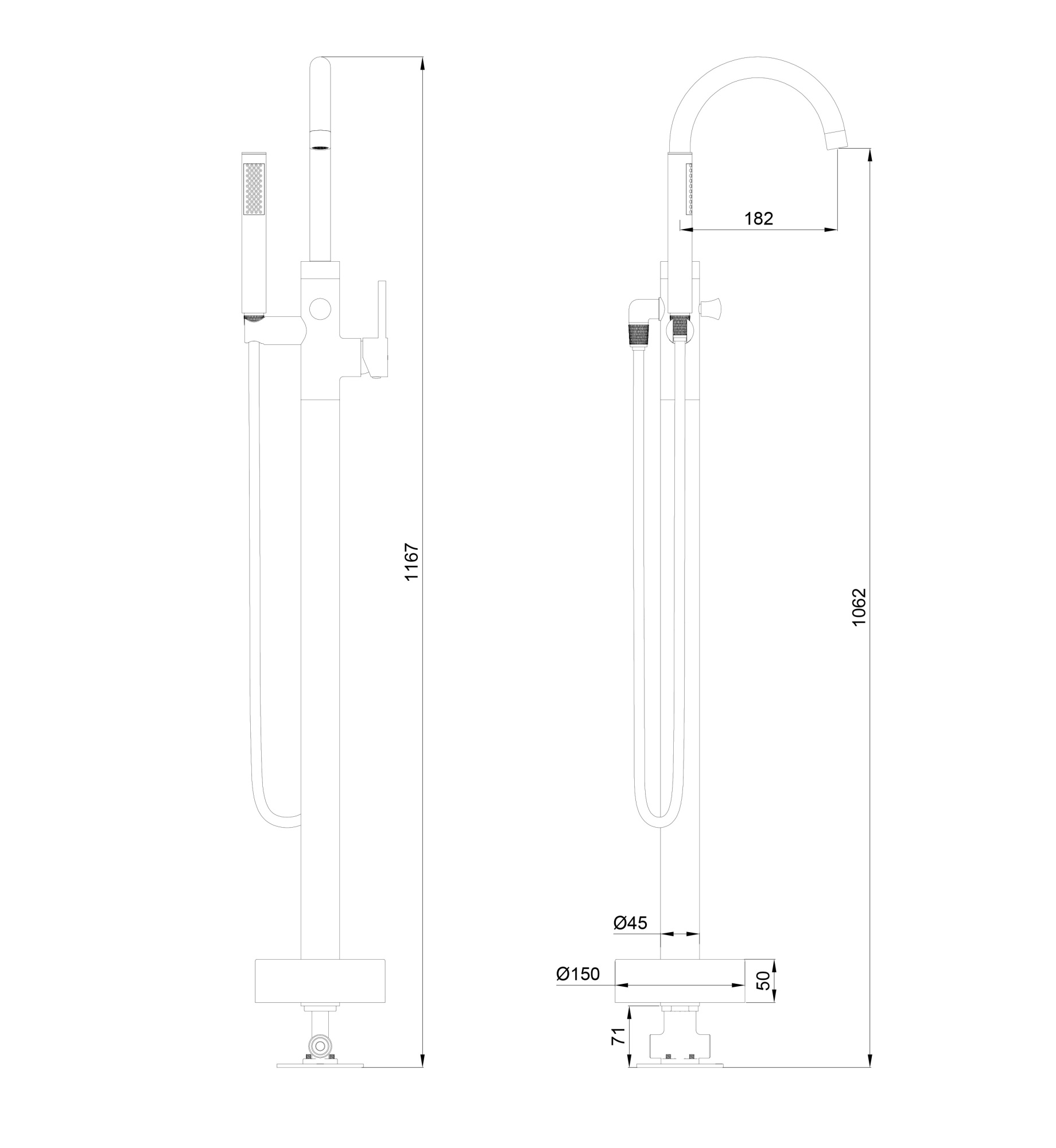 Смеситель для ванны напольного монтажа wonzon & woghand stick, хром (ww-88649017-cr)