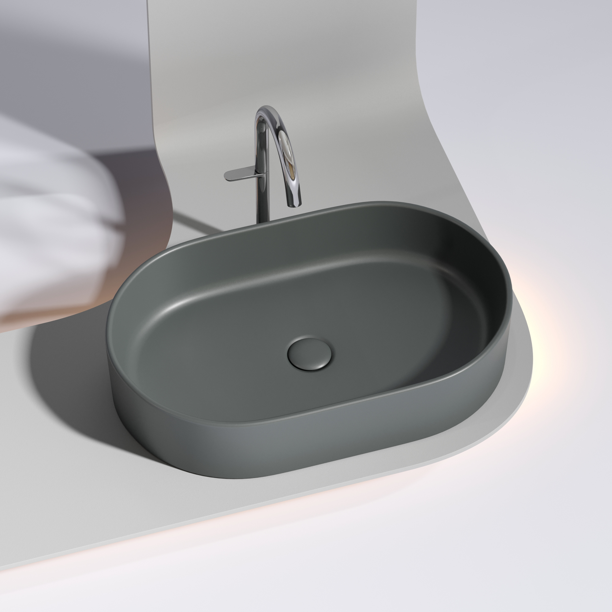 Умывальник чаша накладная овальная (цвет темный антрацит матовый) element 608x385x122мм