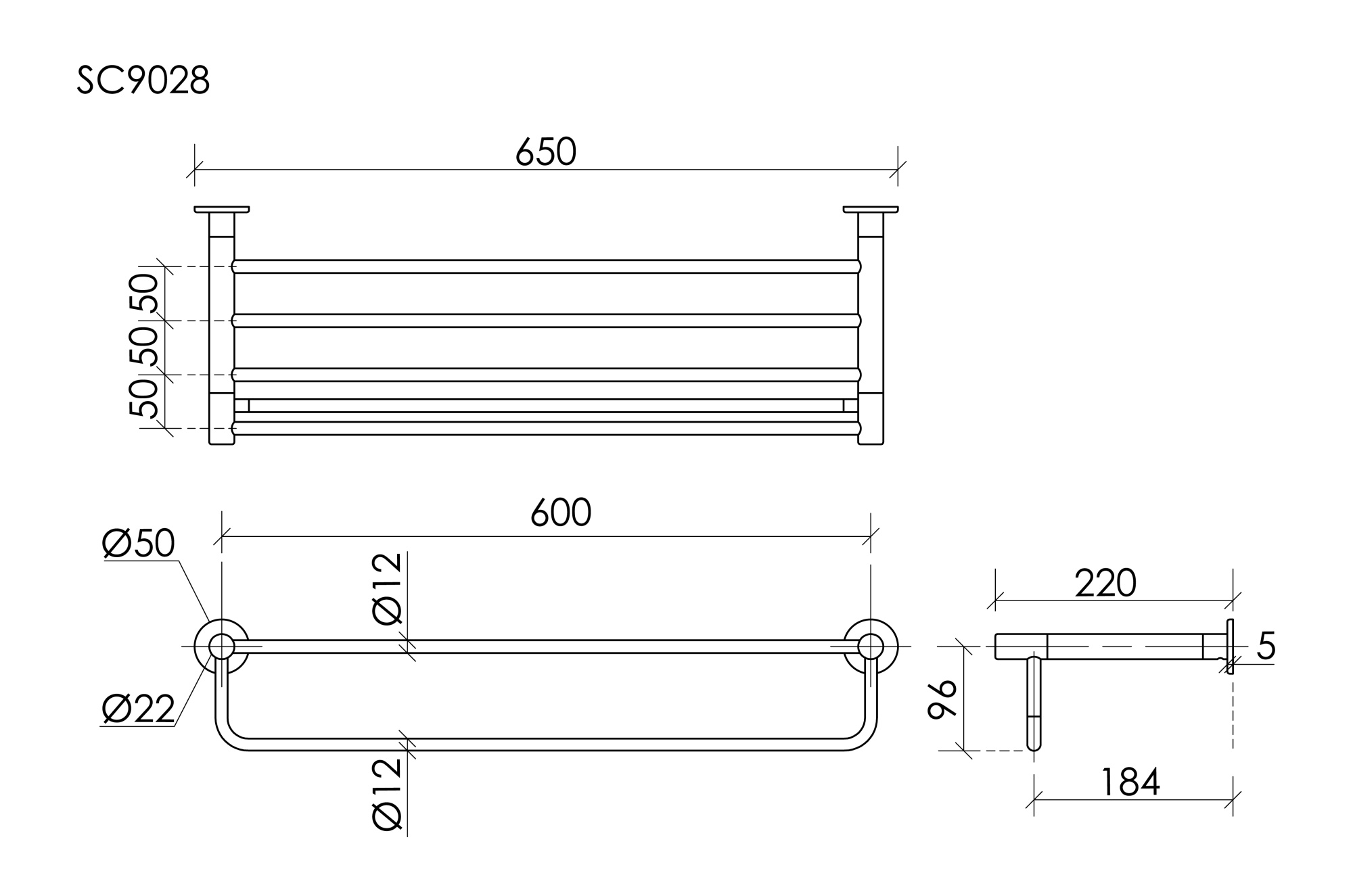 Полка sancos base для полотенец, хром, арт. sc9028ch