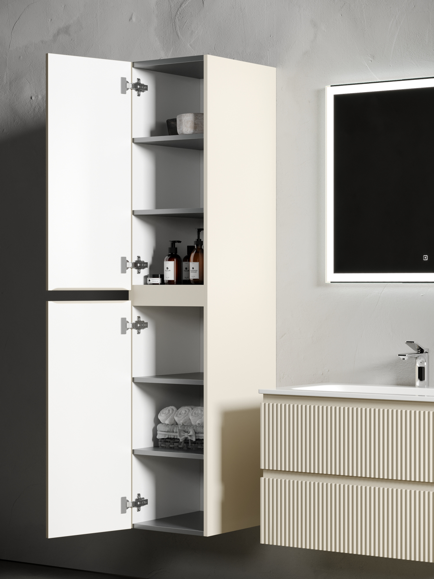 Шкаф-пенал sancos snob r подвесной beige soft, 350х350х1650 мм, арт. psnr35ce