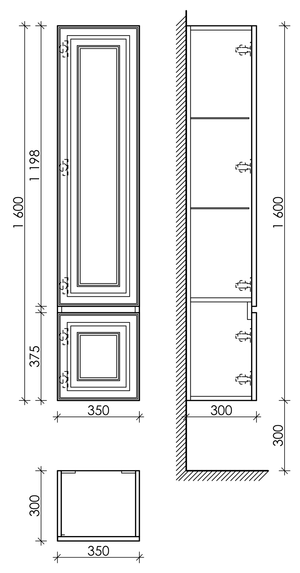 Шкаф-пенал sancos very подвесной левый,  bianco , 350х300х1600 мм, арт. pvr35lw