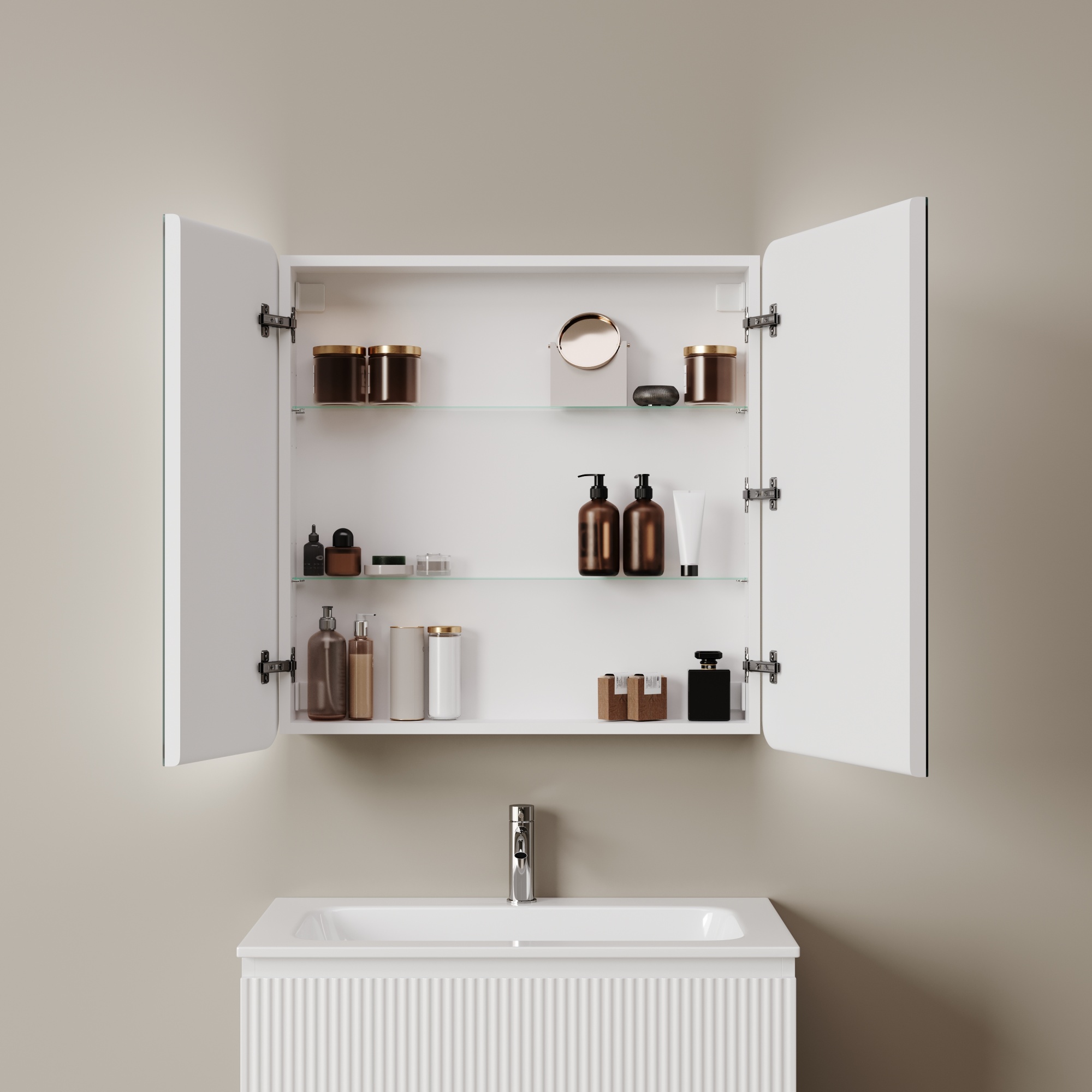 Зеркальный шкаф для ванной комнаты SANCOS Diva 800х149х800, с подсветкой, арт.DIV800