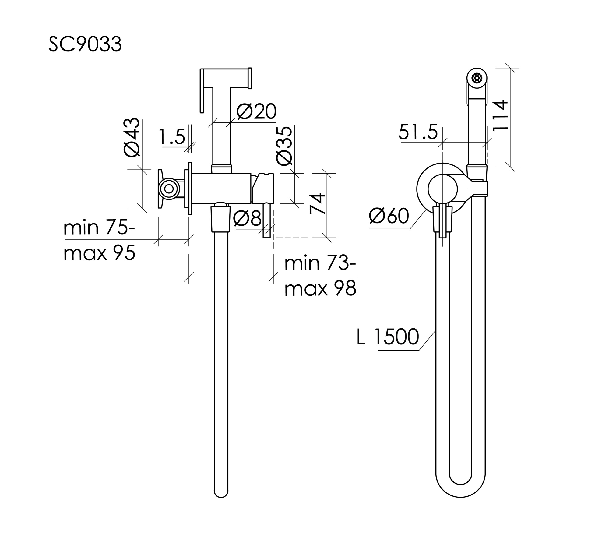 Гигиенический душ SANCOS Etna, с внутренней частью, со смесителем, брашированный никель, PVD покрытие, арт. SC9033BN