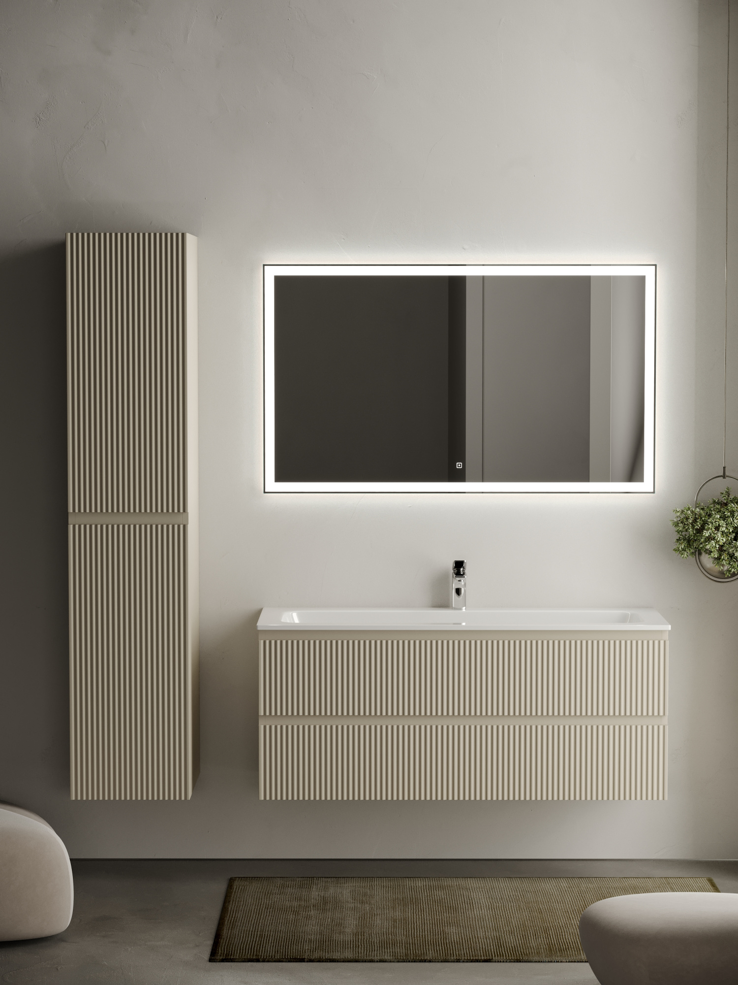 Тумба подвесная sancos snob r 1195х445х500, c двумя ящиками оснащенными доводчиками, beige soft, арт.snr120ce