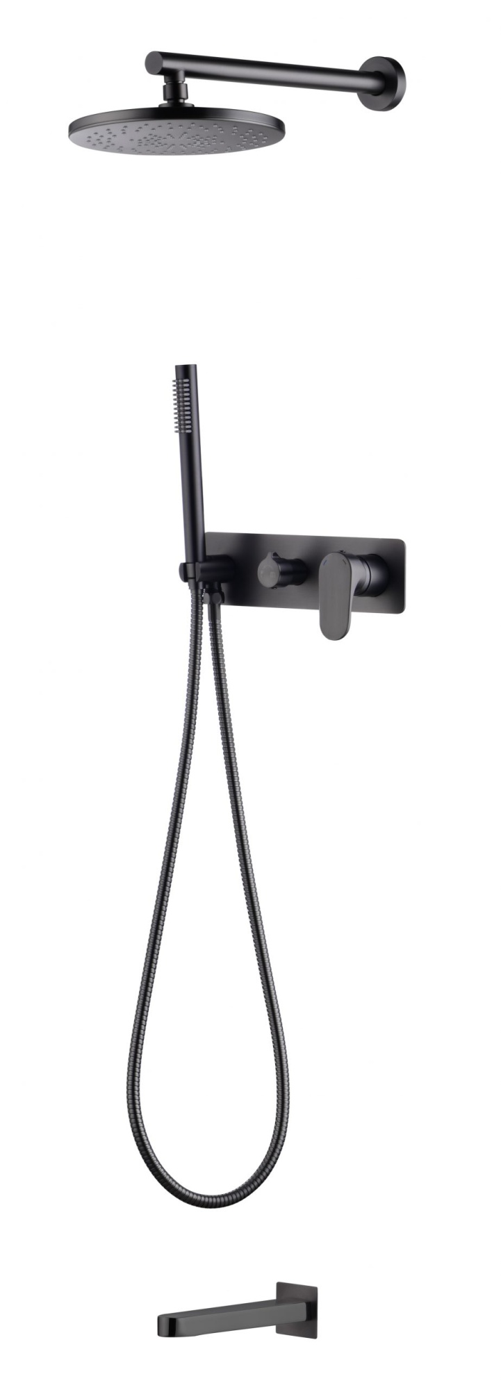 Смеситель встроенный для душа с верхней лейкой и изливом spectre gun metal