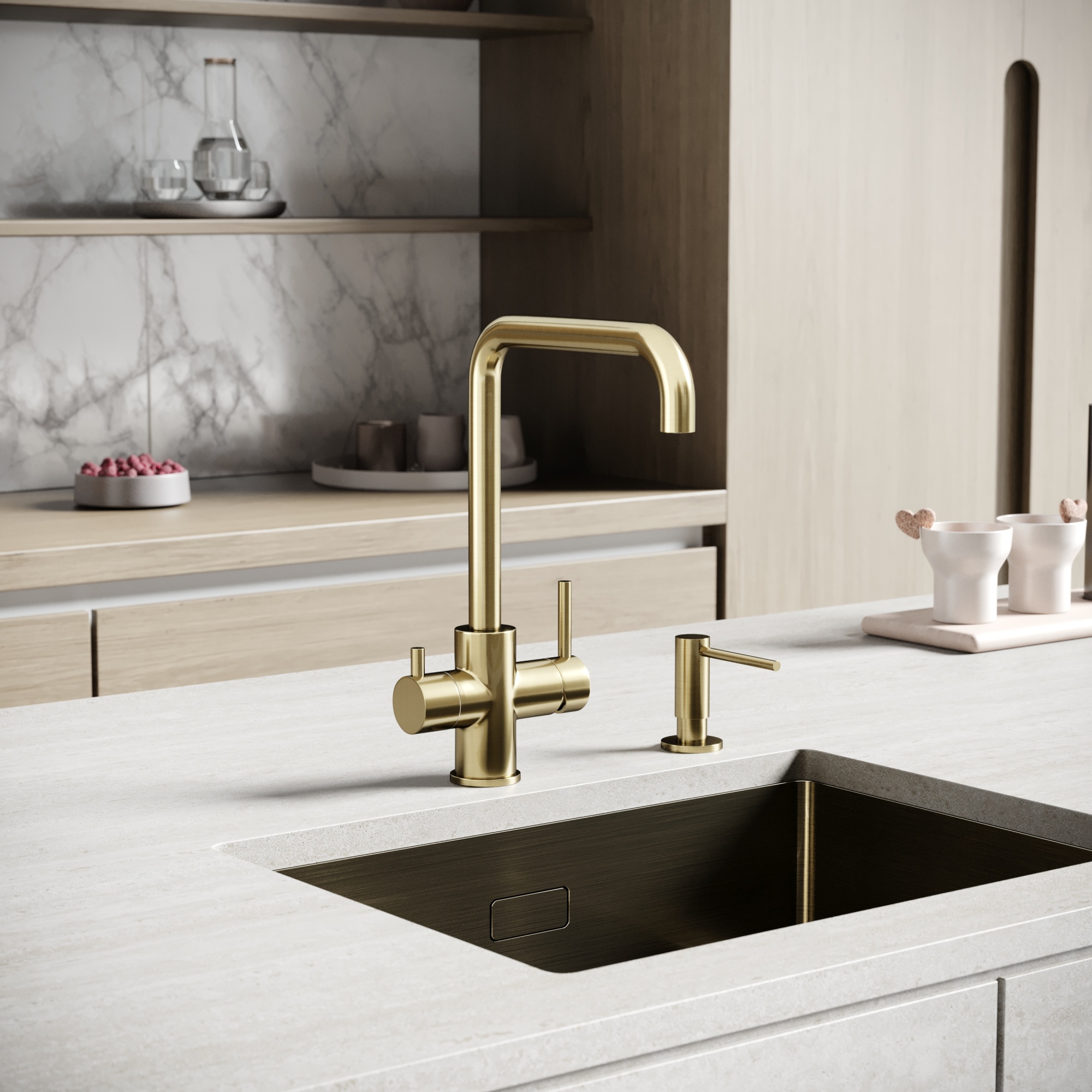 Смеситель для кухни SANCOS Vela с возможностью подключения фильтра для воды, брашированное золото, арт. SC4013BG