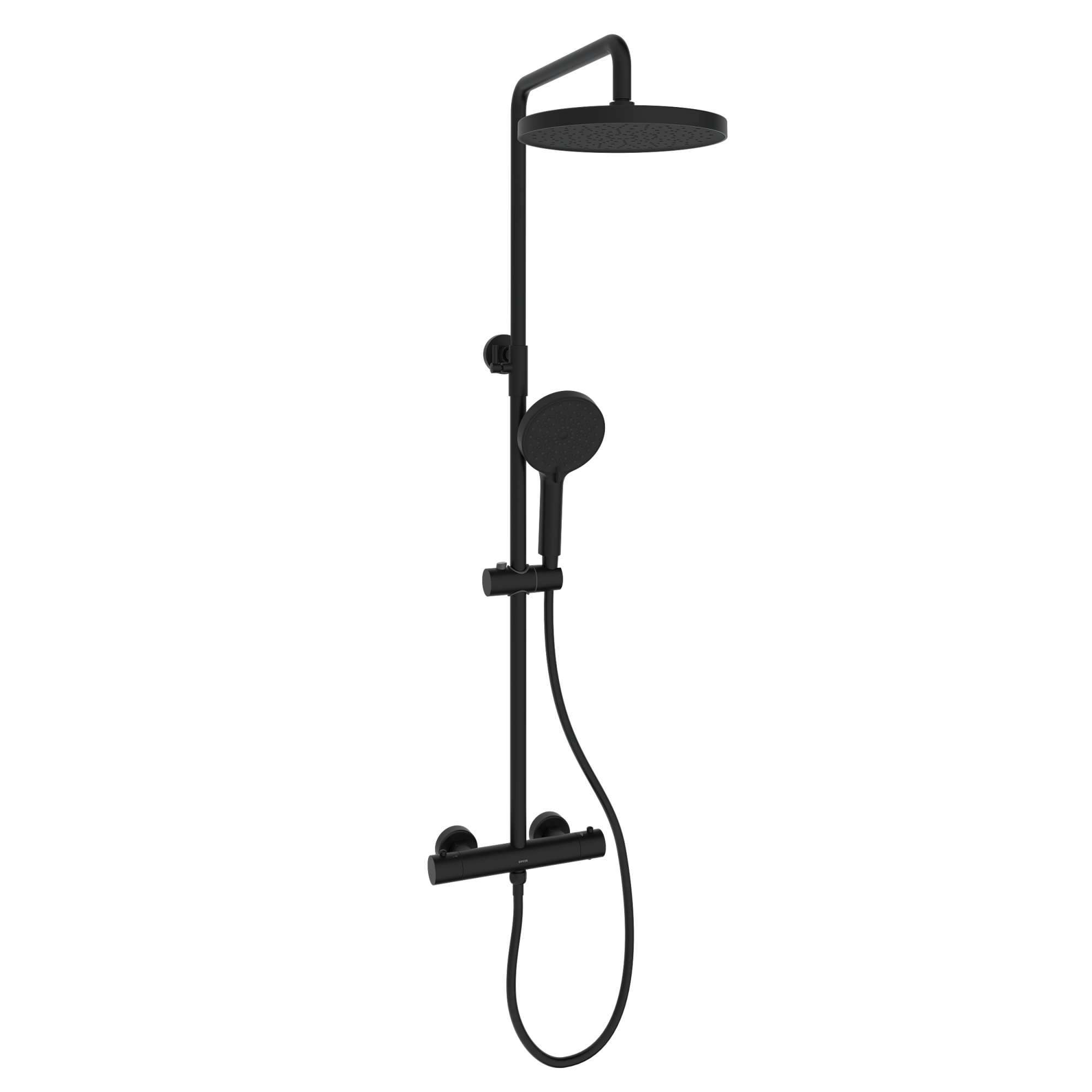 Душевая стойка Sancos Teo c термостатом, с регулировкой по высоте, цвет черный матовый, арт. SC11001MB