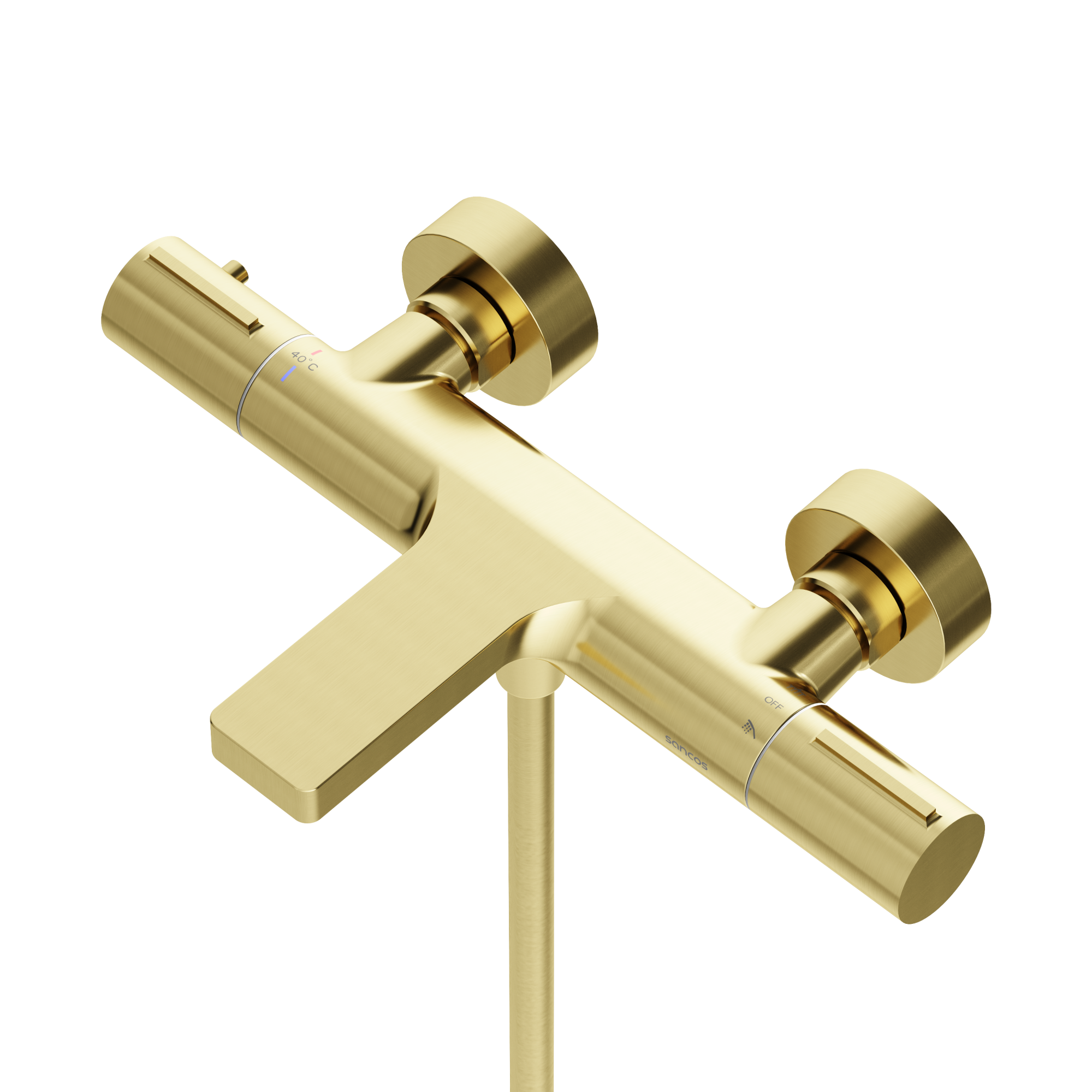 Термостатический смеситель для ванны и душа sancos etna, брашированное золото, pvd покрытие, арт. sc9006bg