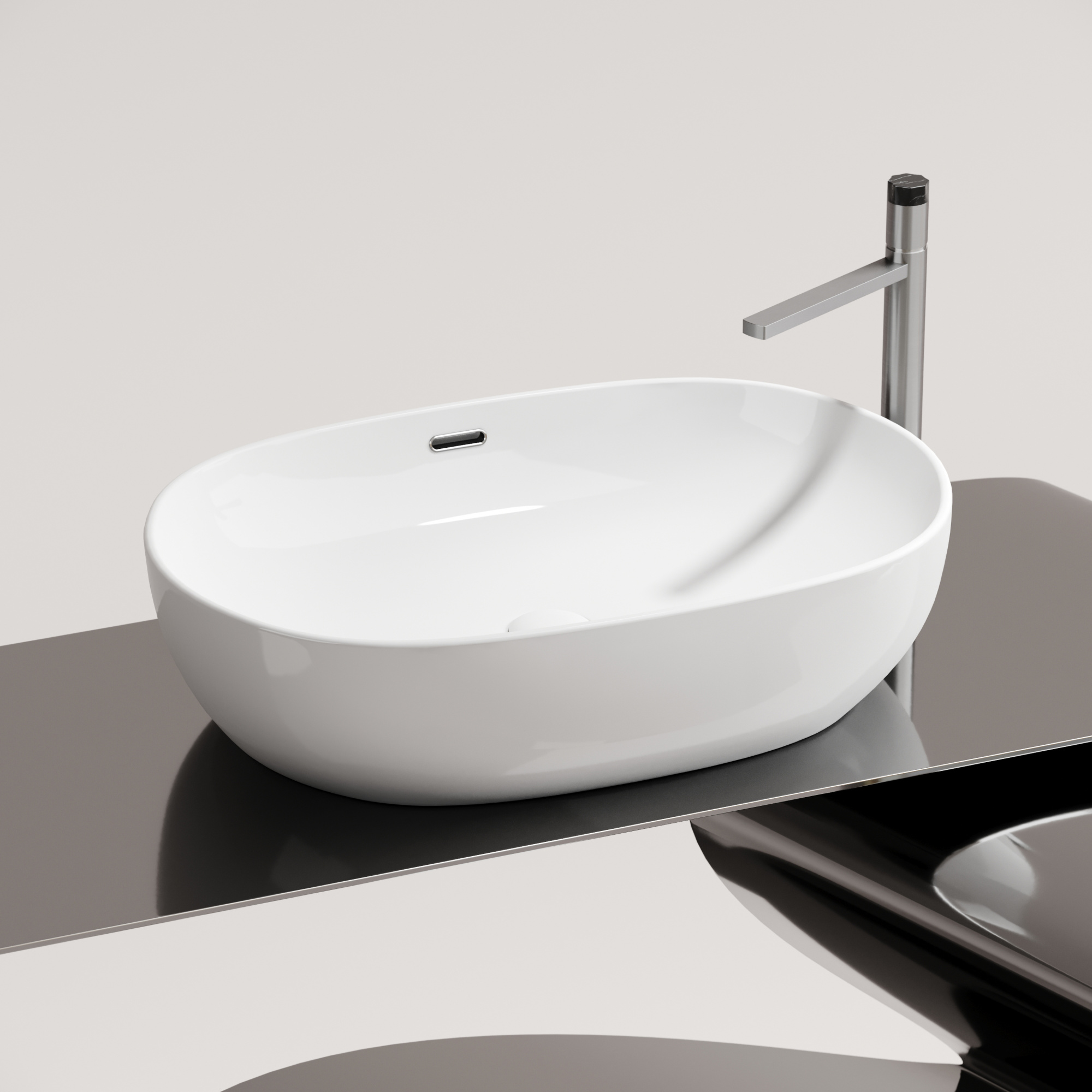 Умывальник чаша накладная овальная со сливом переливом element 610x420x155мм