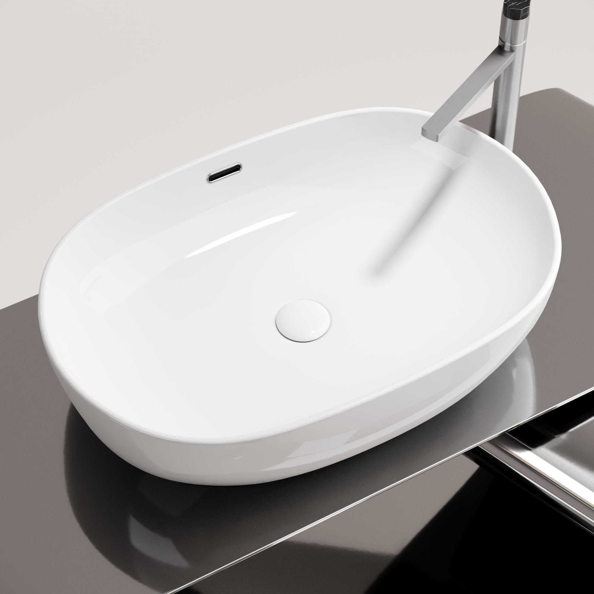 Умывальник чаша накладная овальная со сливом переливом element 610x420x155мм