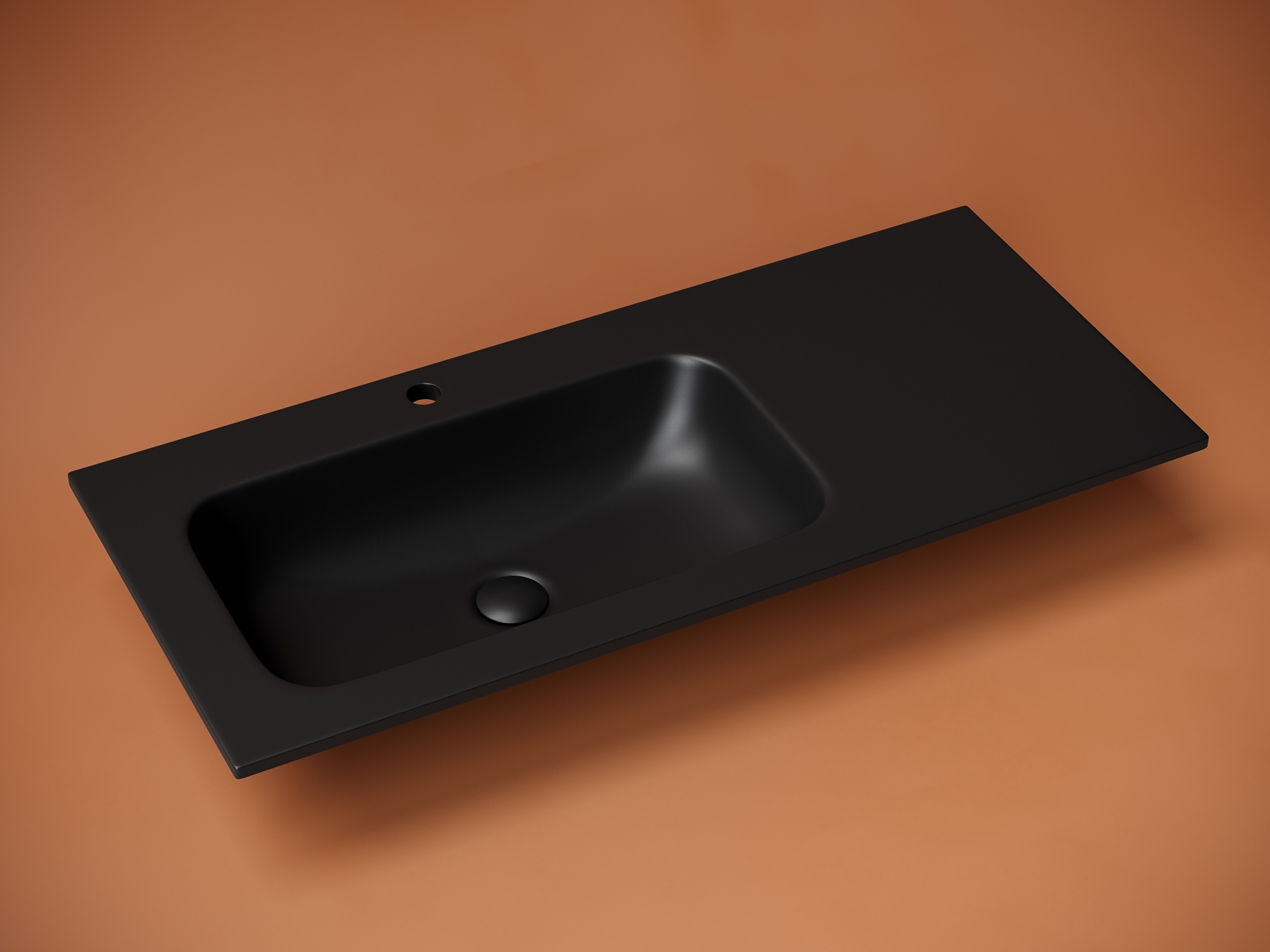 Раковина накладная grace с отверстием под смеситель 1010*457*137мм, чаша слева, цвет черный матовый, арт. cn7014mb